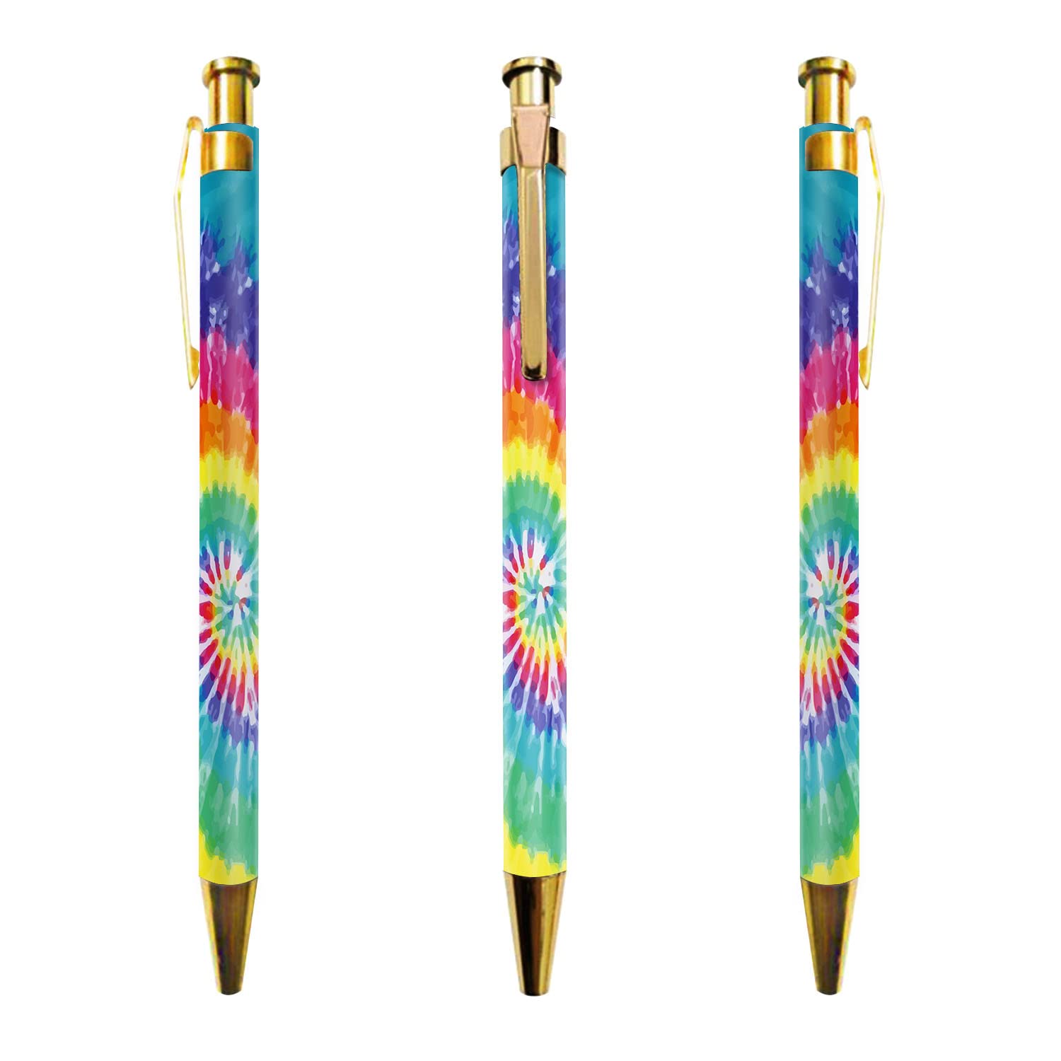 Premium Metal Retractable Ballpoint Pens - 3 Pack Blue Tie Dye Pattern, 1.0mm Medium Point Click Pens for Smooth Writing | Ideal for Office, School, Journaling & Everyday Use