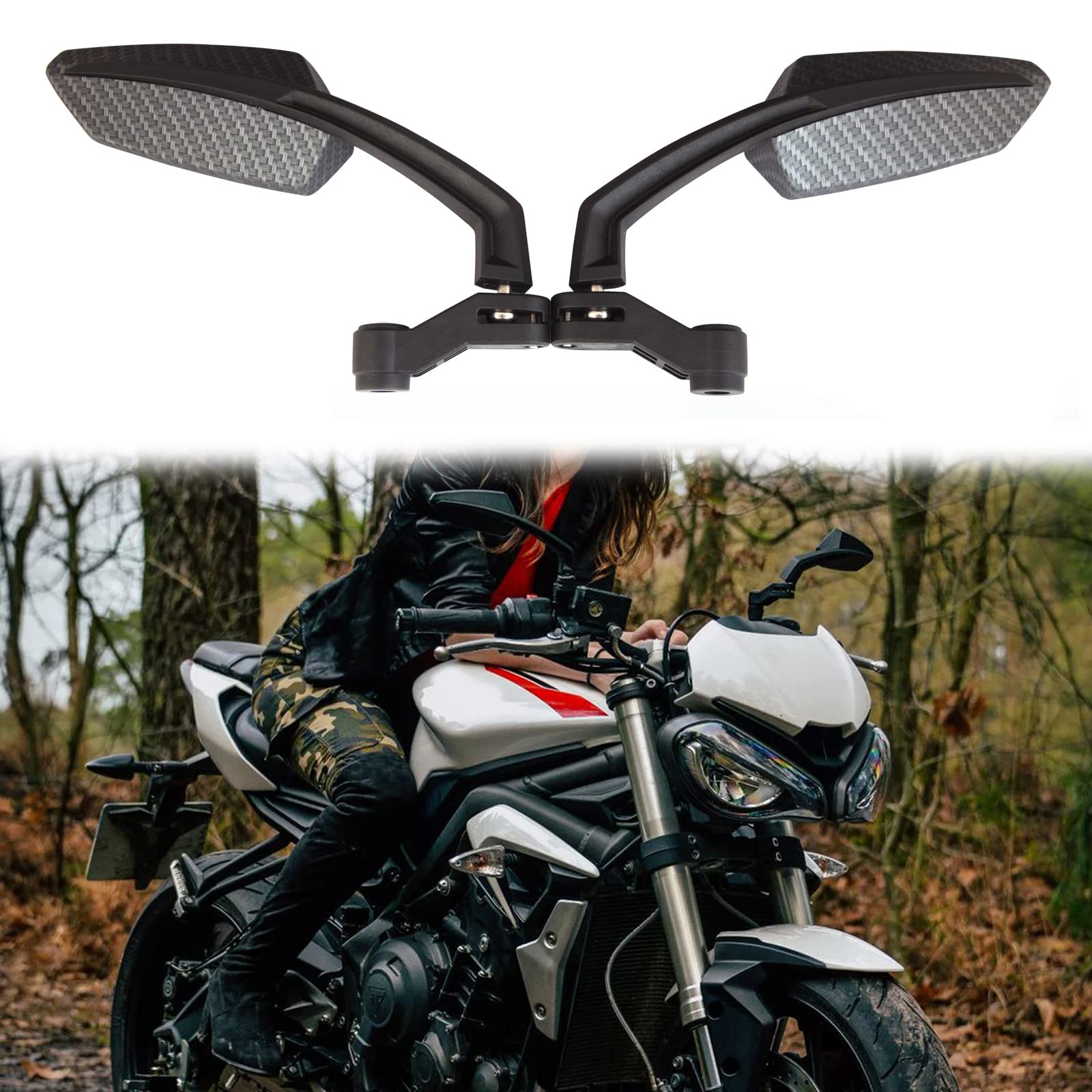 8mm & 10mm Carbon Fiber Motorcycle Side Mirrors - Universal Fit for Honda Grom, CRF250L, Kawasaki, Yamaha - Durable Rearview Mirrors for Street Bikes & Cruisers - Perfect for Commuting, Touring & Urban Riding