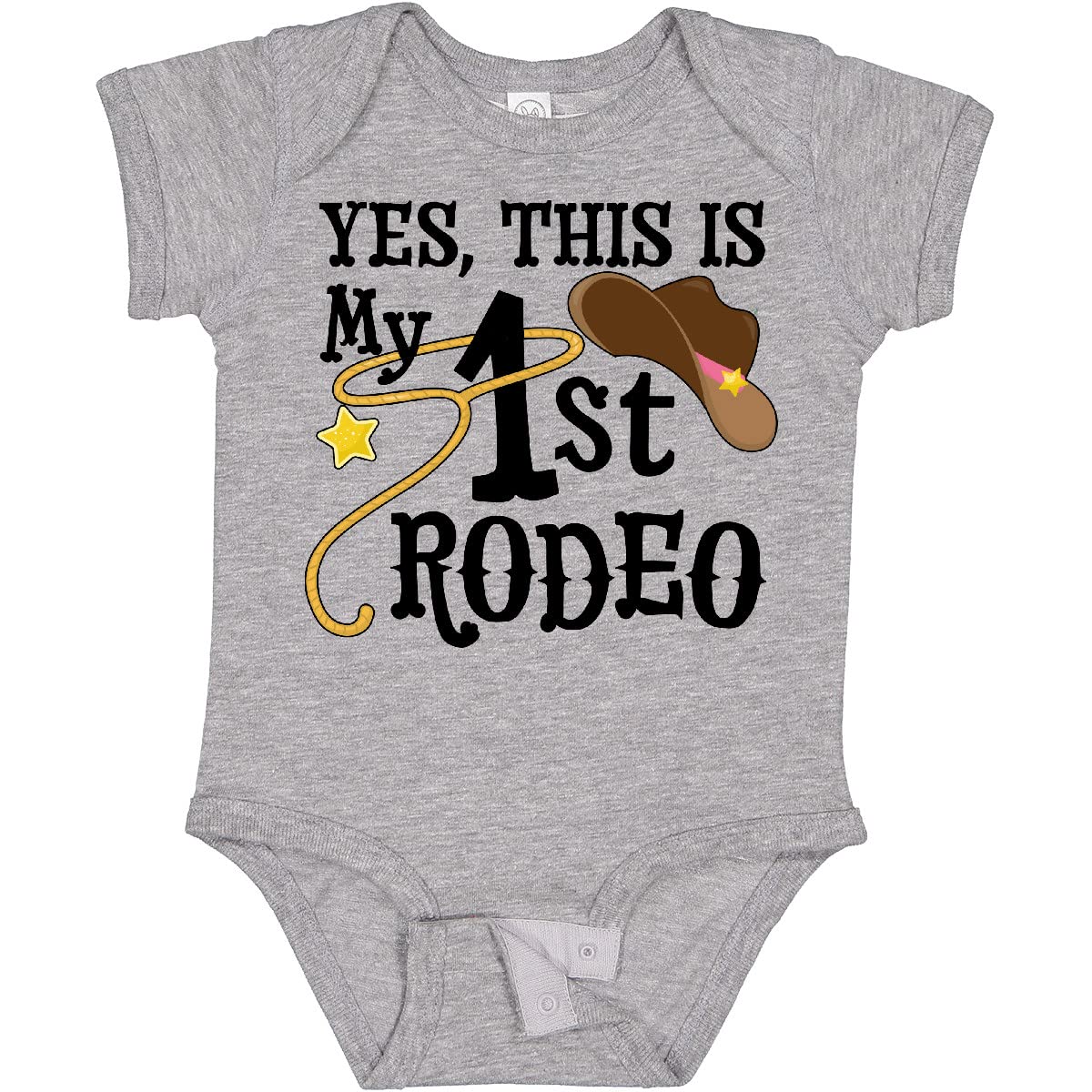 Inktastic 'Yes, This Is My 1st Rodeo' Cowboy Hat Baby Bodysuit with Pink Band - Cute Western Outfit for Infants, Rodeo Theme Parties & Cowboy Photoshoots