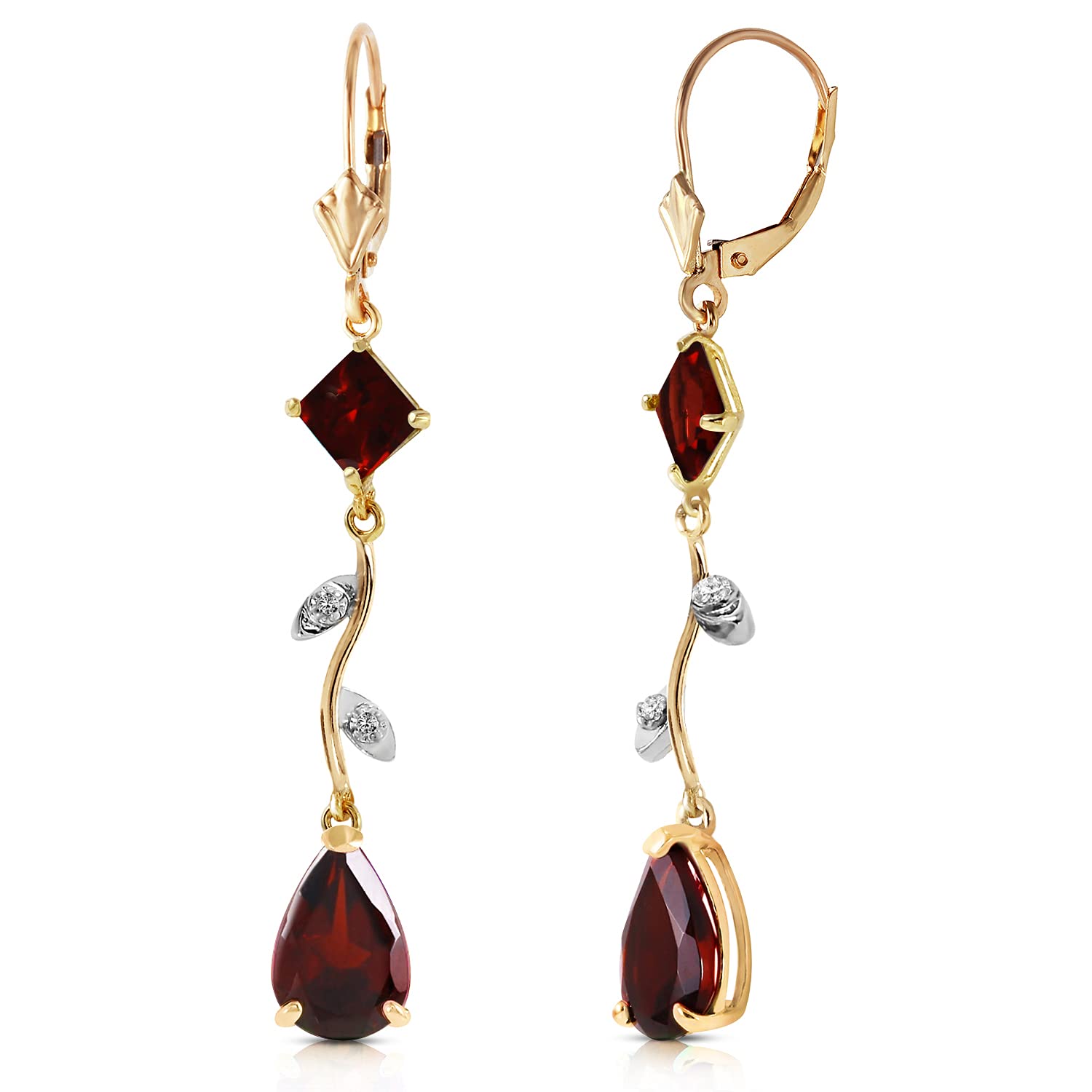 14K Yellow Gold Chandelier Earrings with Diamonds & Garnets - Elegant Dangle Earrings for Women, Perfect for Weddings, Parties & Special Occasions