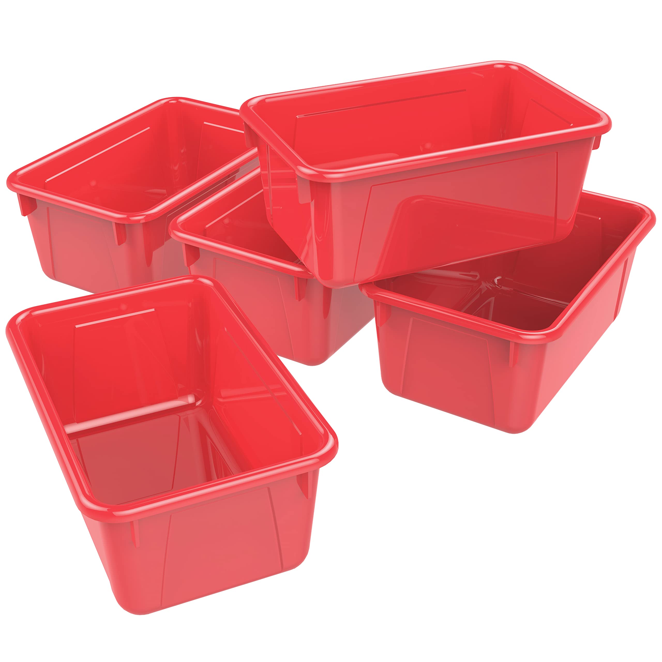 Storex Small Plastic Storage Bins 5-Pack - 12.2 x 7.8 x 5.1 Inches Classroom Organizers, Red Cubby Containers for School Supplies, Toys & Craft Storage (62415A05C) - Perfect for Homeschool, Daycare & Office Organization