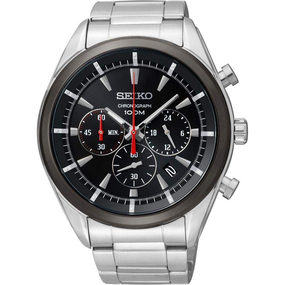 Seiko SSB089 Men's Watch - Black Dial, Stainless Steel Band, Chronograph, Water Resistant - Perfect for Business, Casual Wear & Gift Giving