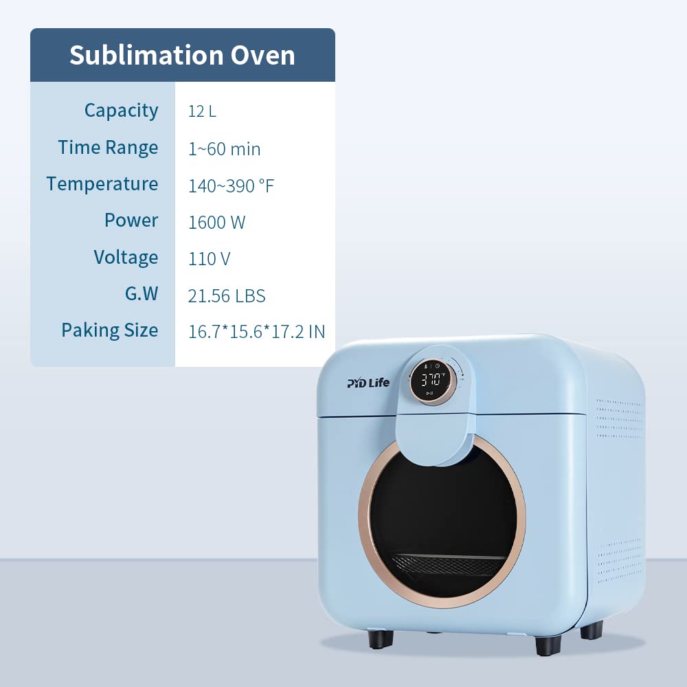 PYD Life 12L Mini Sublimation Oven Machine 110V 1600W - Light Blue Heat Press for Sublimation Printing on Mugs, Tumblers, Cups & Water Bottles | Perfect for DIY Crafts, Small Business & Home Use