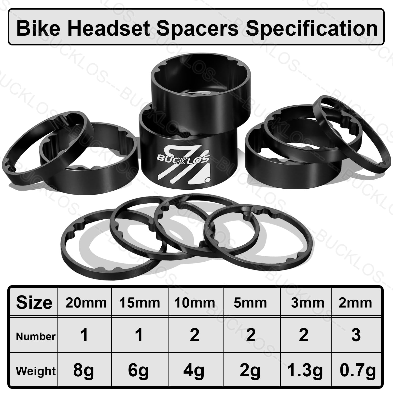 BUCKLOS 11PCS Aluminum Carbon Fiber Headset Spacer Kit for 1-1/8