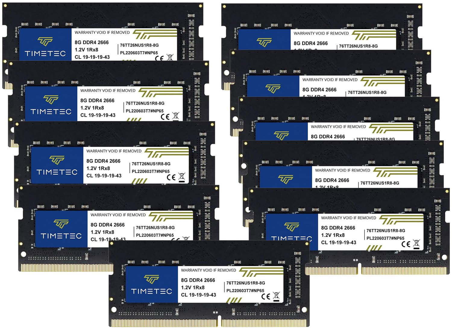 Timetec 80GB RAM Kit (10x8GB) DDR4 2666MHz SODIMM Laptop Memory - PC4-21300, 1.2V CL19, Non-ECC Unbuffered - Upgrade for Notebook, Gaming, and Business Computers