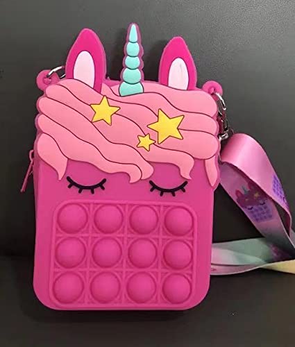 Luna&Muni Unicorn Pink Pop It Purse Fidget Toy - Cute Shoulder Bag with Bubble Popper for Kids & Teens - Stress Relief & Sensory Play for School, Travel & Home