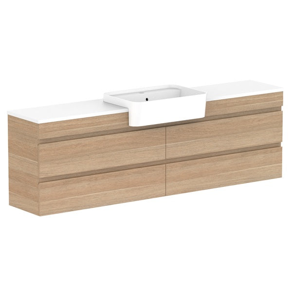 ADP Glacier Pro Semi-Recessed All-Drawer Twin Vanity with Solid Surface Top - Modern Bathroom Sink Cabinet for Master Bath & Guest Room Remodel