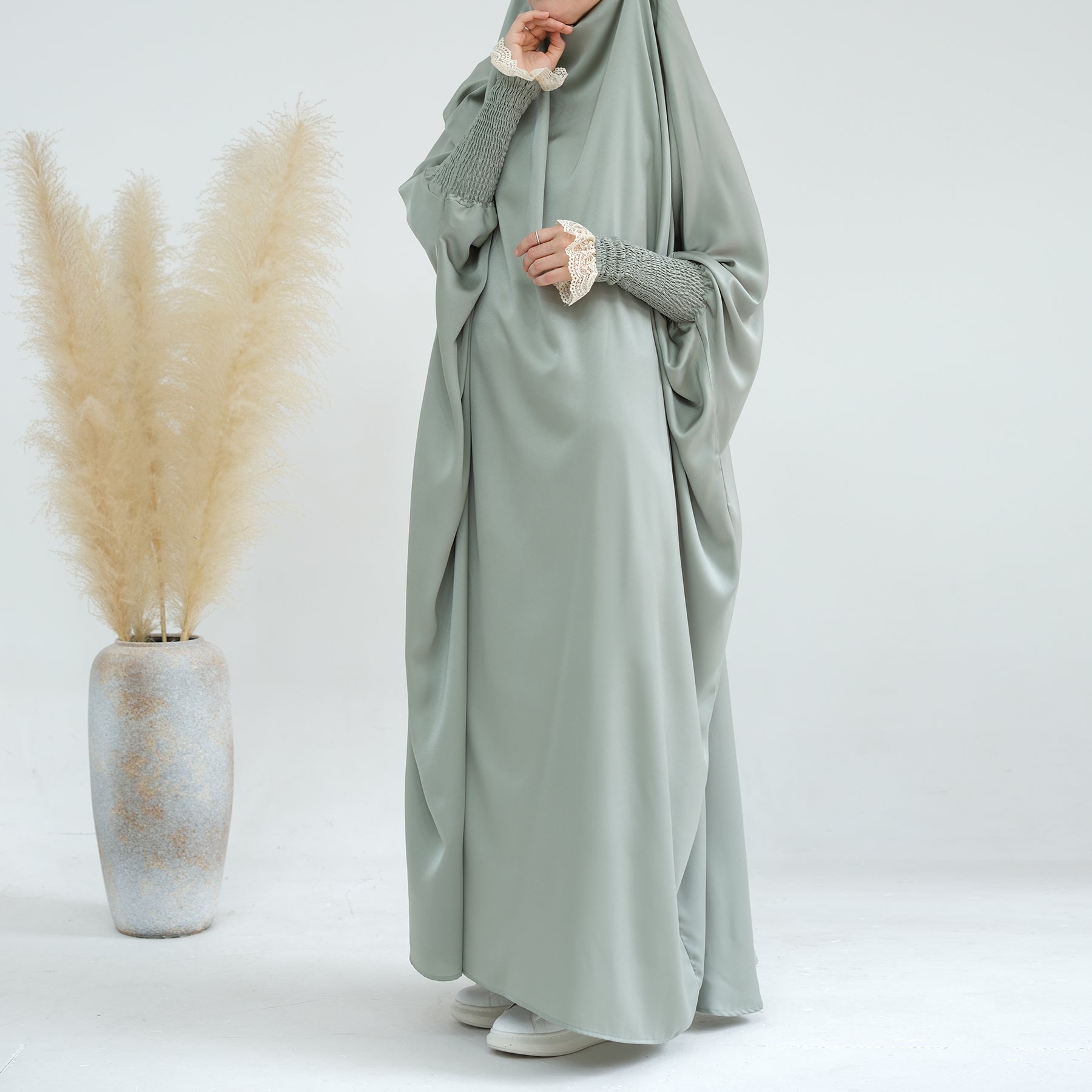 Marwa Satin Jilbab - Premium Modest Hijab Scarf in Sage Green for Women | Perfect for Prayer, Work & Everyday Wear