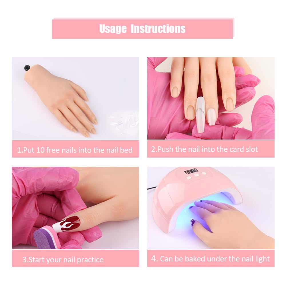 Acrylic Nail Practice Hand with Stand - Soft Silicone Mannequin Hand for Nail Art Training, Bendable Fake Hand for Beginners & Professionals - Perfect for Salon Practice & Home Nail Art DIY