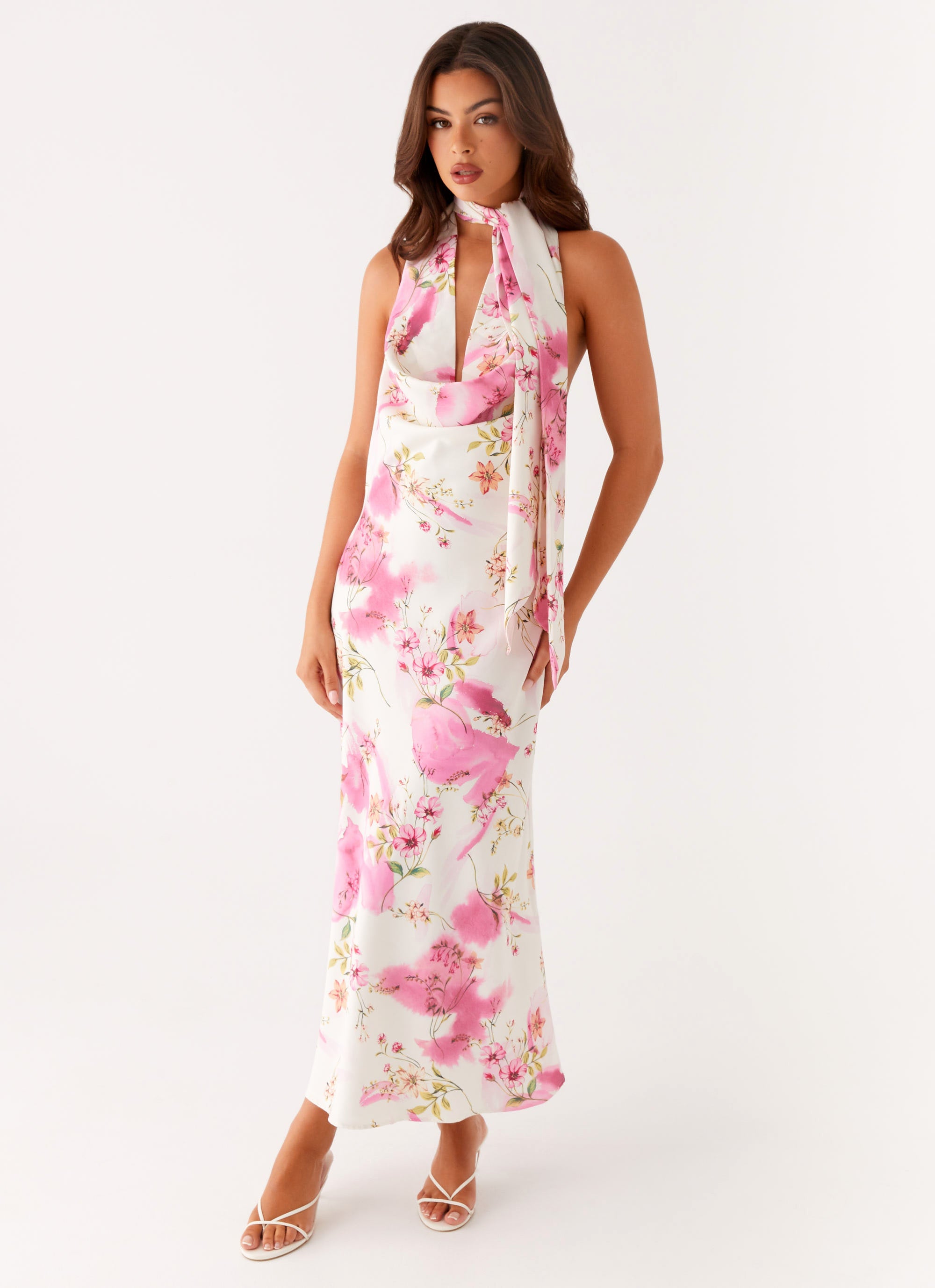 Jensen Midi Dress Ivory Floral Print - Elegant Flowy Summer Dress for Women, Perfect for Weddings, Parties & Casual Outings