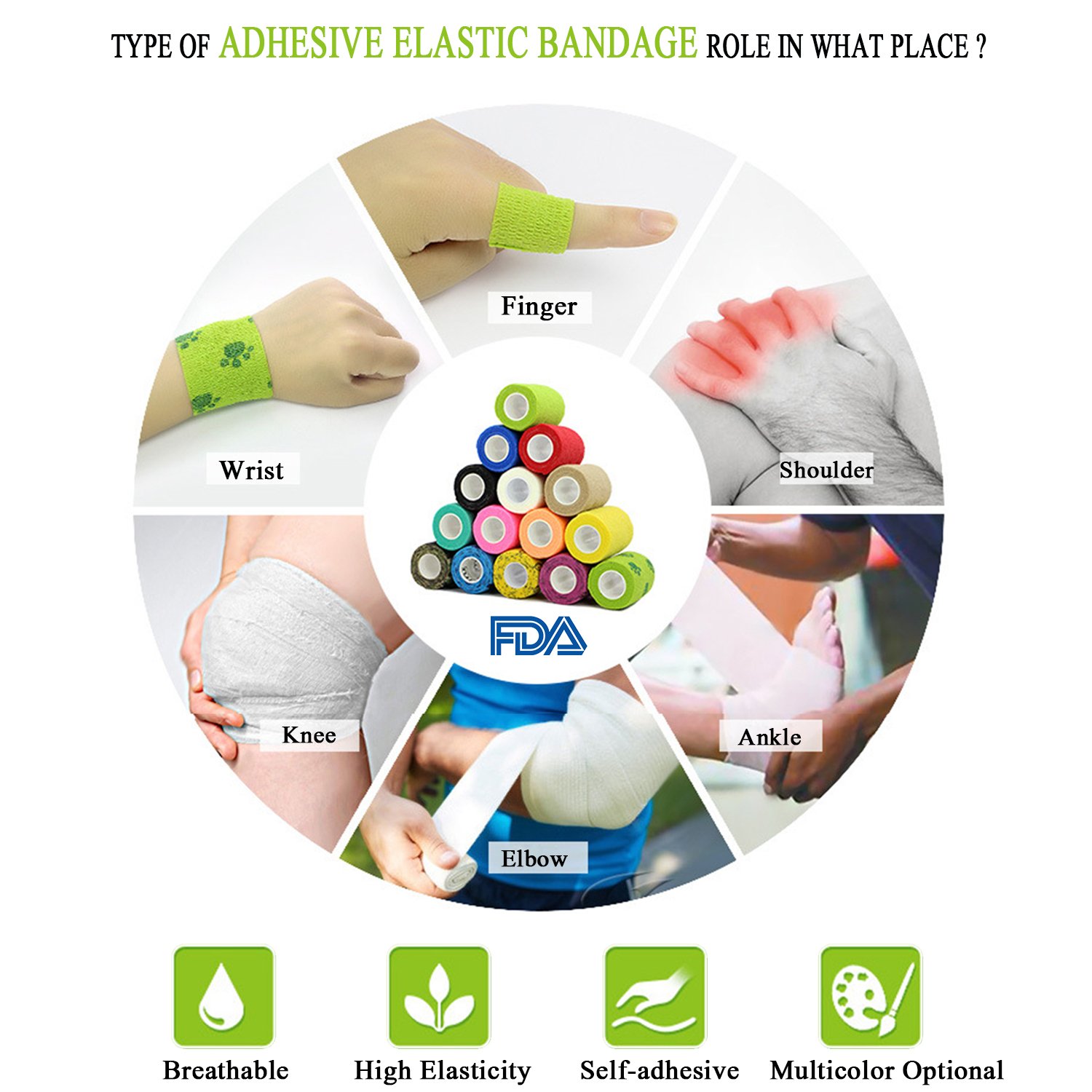 3 Inch Vet Wrap Cohesive Bandage Tape - 6 Pack White Self Adhesive Stretch Wrap for First Aid, Pet Care & Sports Injuries | Waterproof & Breathable for Dogs, Horses & Humans