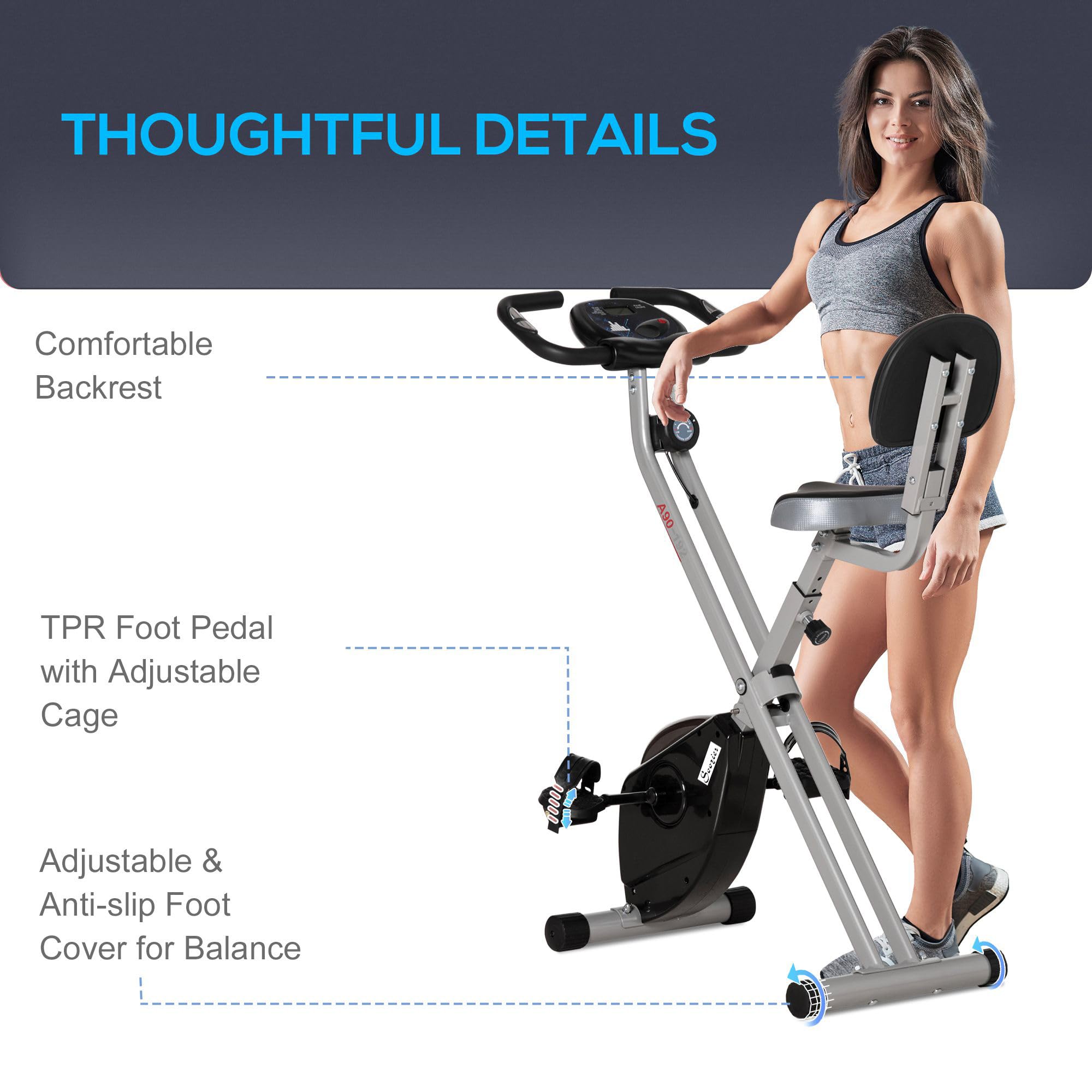 Soozier Foldable Upright Exercise Bike - 8-Level Magnetic Resistance Indoor Cycling Bike for Home Cardio Workout | Perfect for Aerobic Training, Weight Loss & Small Space Fitness