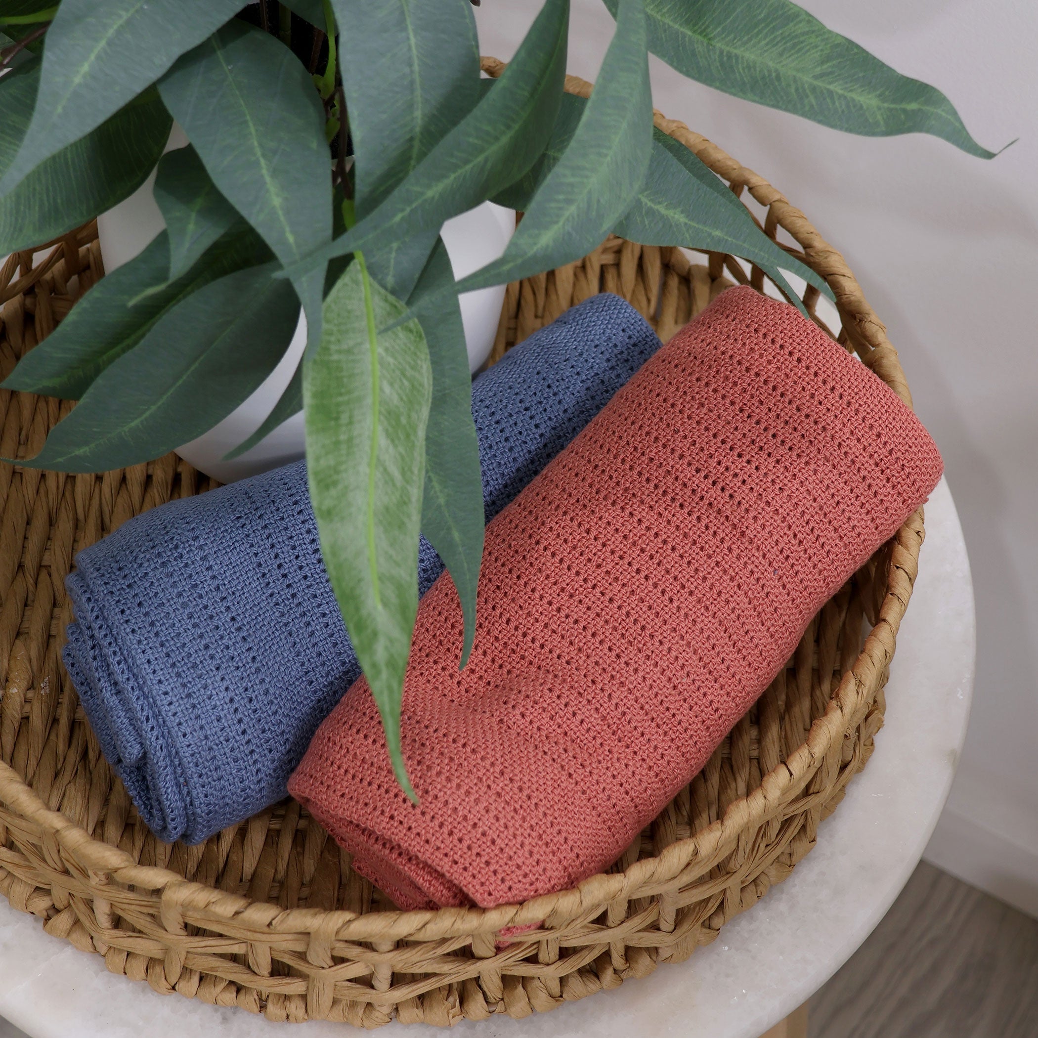 Premium Nordic 2-Pack Cellular Blanket - Breathable Baby Blanket in Denim Blue & Warm Clay - Perfect for Nursery, Swaddling, and Stroller Use