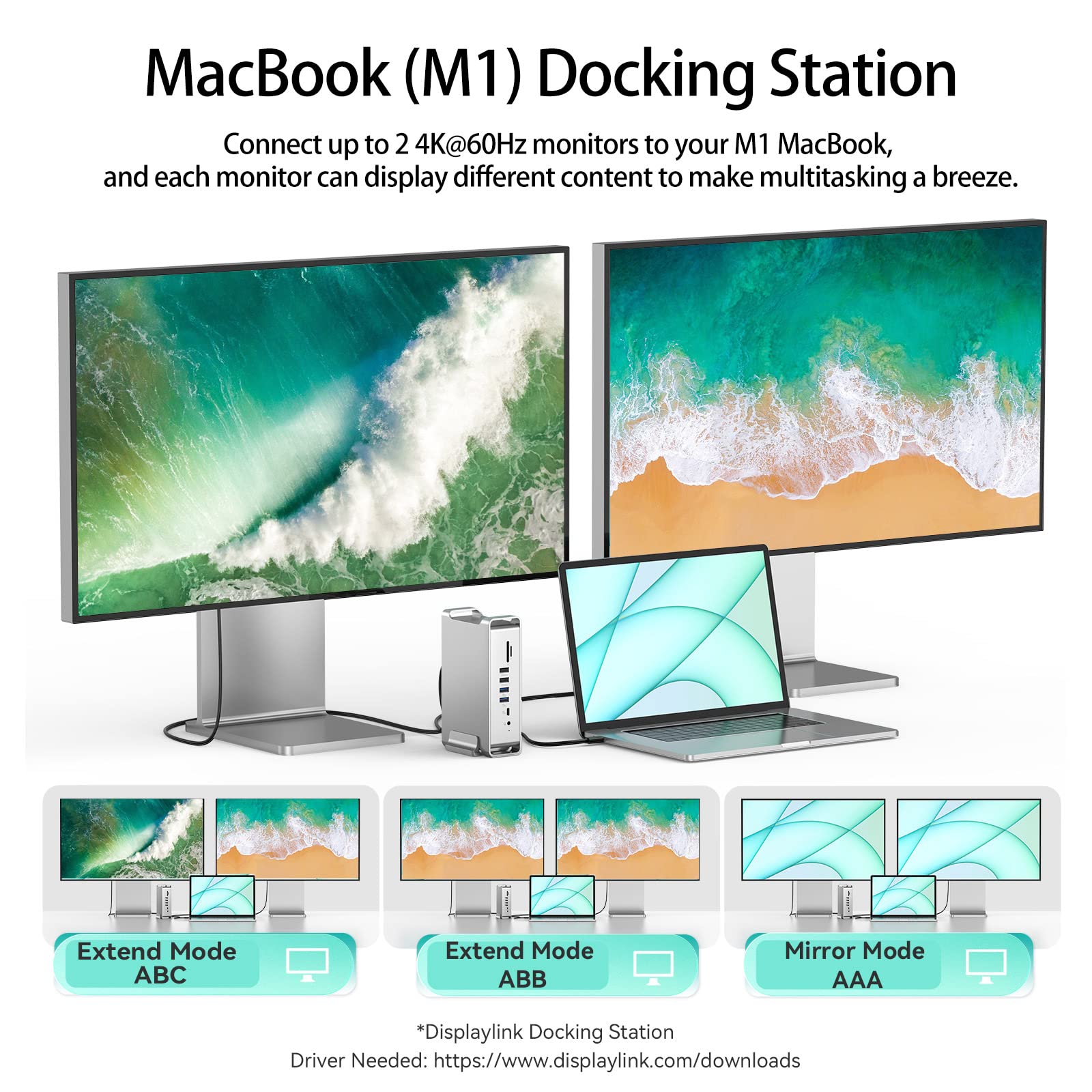 Yottamaster 15-in-1 USB C Docking Station Dual Monitor 4K 60Hz with 2 HDMI & DisplayPort - Compatible with Windows & Mac Laptops, 100W PD Charging, Ethernet, 8 USB Ports, SD/TF Card Reader - Perfect for Home Office, Gaming & Multi-Tasking Workspaces