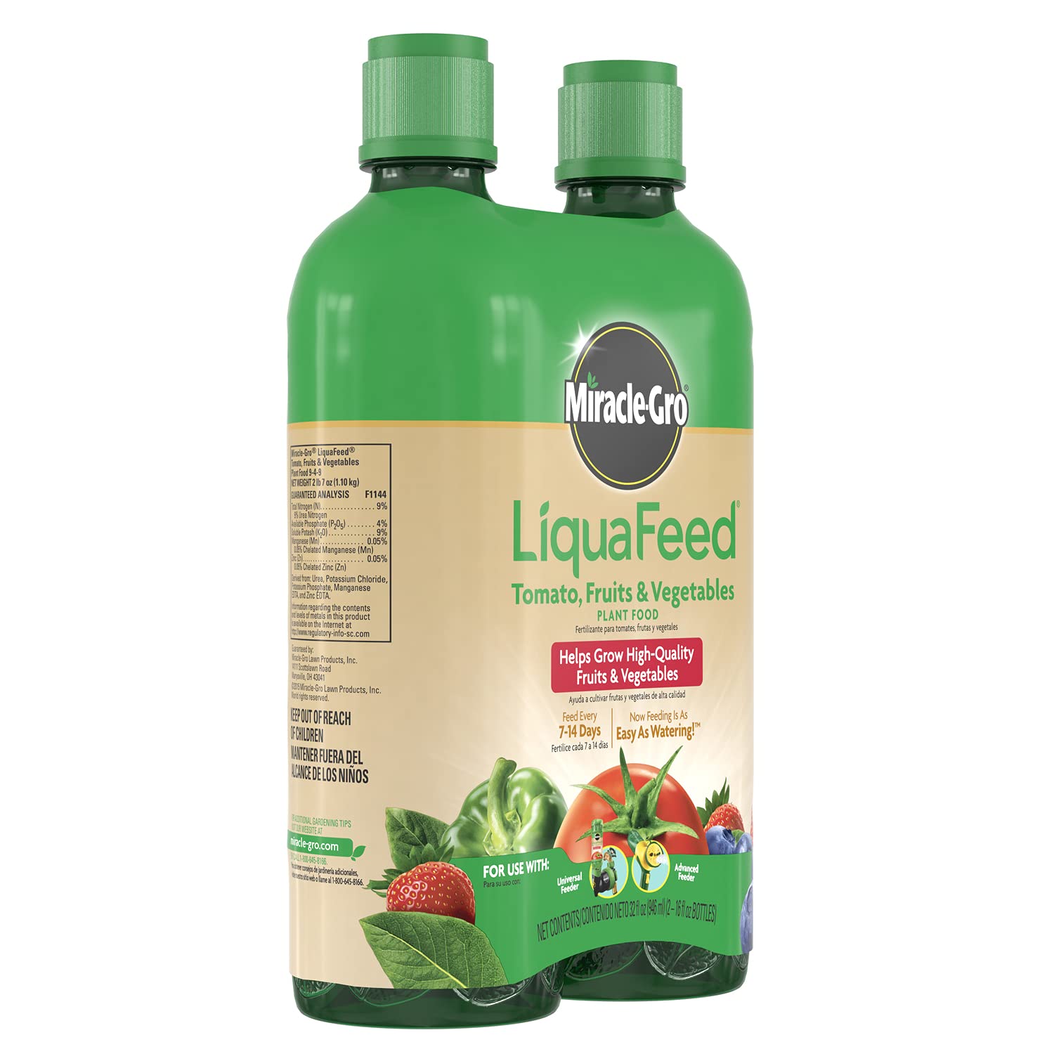 Scotts LiquaFeed Tomato, Fruit & Vegetable Plant Food Refills - 16 fl oz Liquid Fertilizer (6-Pack of 2 Bottles) - Ideal for Home Gardening, Greenhouses & Organic Farming