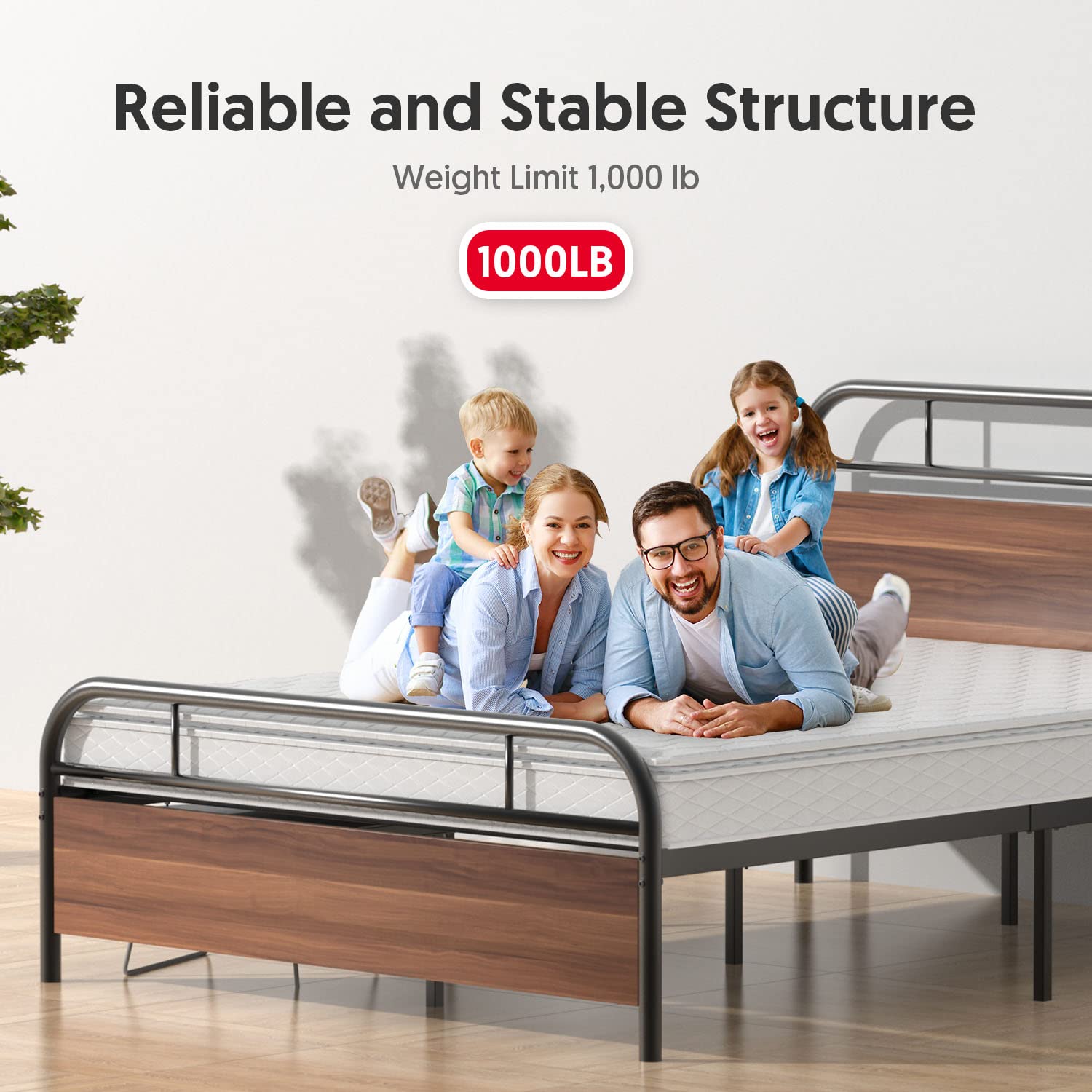 Sturdy Nazhura Metal Queen Size Bed Frame with Engineered Wood Headboard & Footboard - Heavy Duty Platform Bed for Master Bedroom, Guest Room, or Dorm