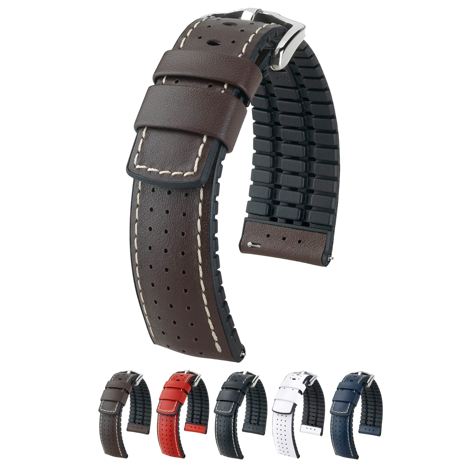 Hirsch Genuine Tiger Calf Leather Watch Strap with Performance Rubber Core - Quick Release Band for Men (18mm, 20mm, 21mm, 22mm, 24mm) - Perfect for Dress Watches, Business Attire & Formal Occasions