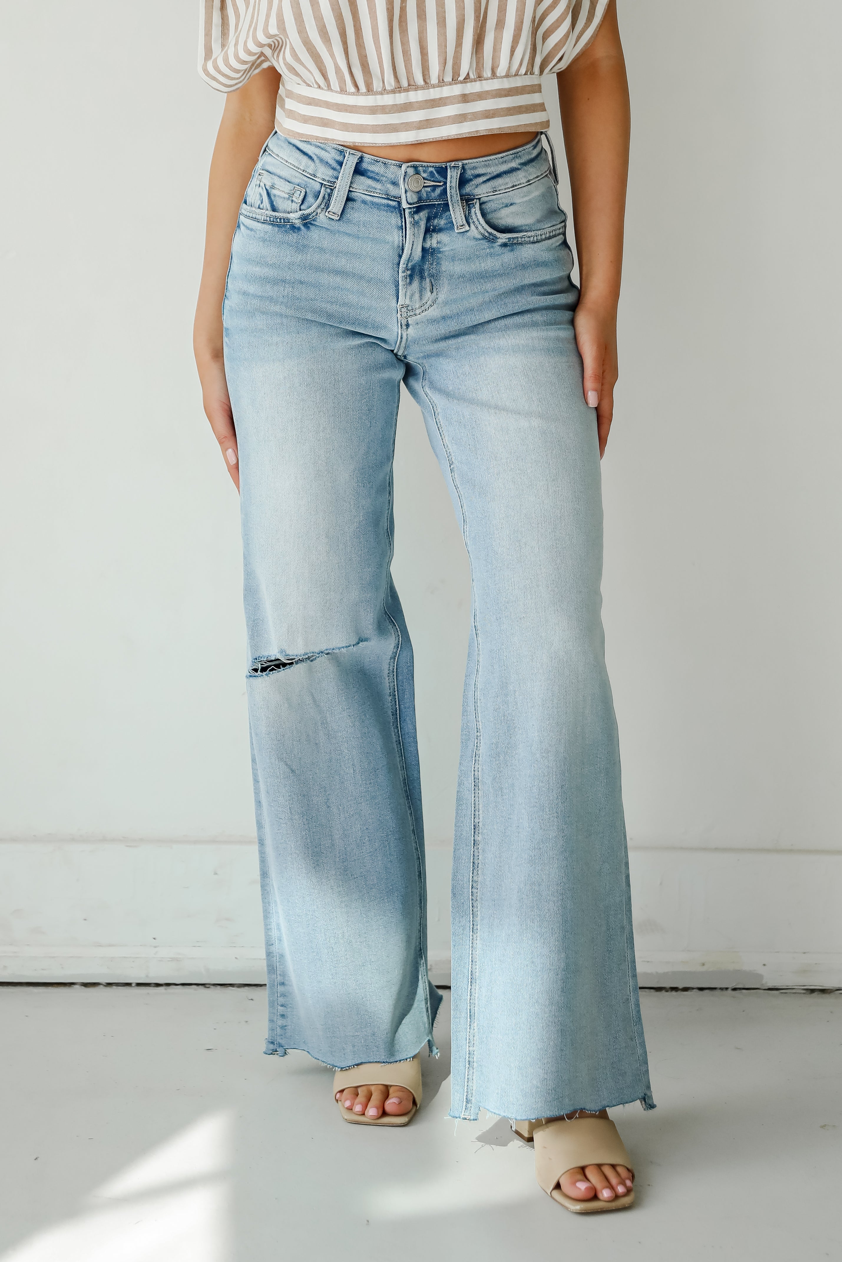 Bailey Light Wash High Rise Distressed Wide Leg Jeans for Women | Vintage Denim Pants | Casual & Streetwear Outfits | Perfect for Everyday Wear and Date Nights