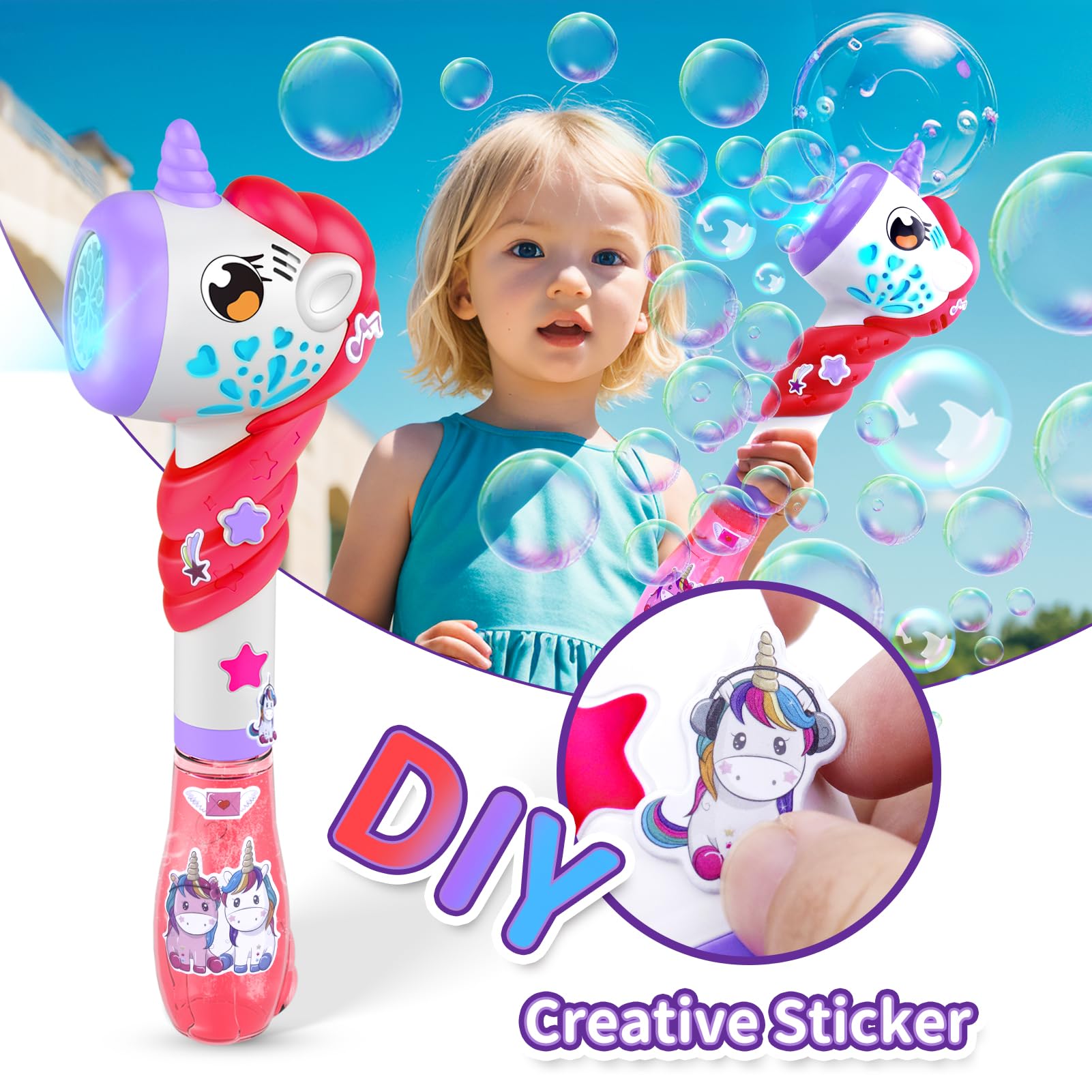 Automatic Bubble Blower Machine for Kids with LED Lights - Outdoor Bubble Maker Toy for Toddlers Ages 1-5 - Includes Bubble Solution - Perfect for Birthday Parties, Easter Gifts & Backyard Play