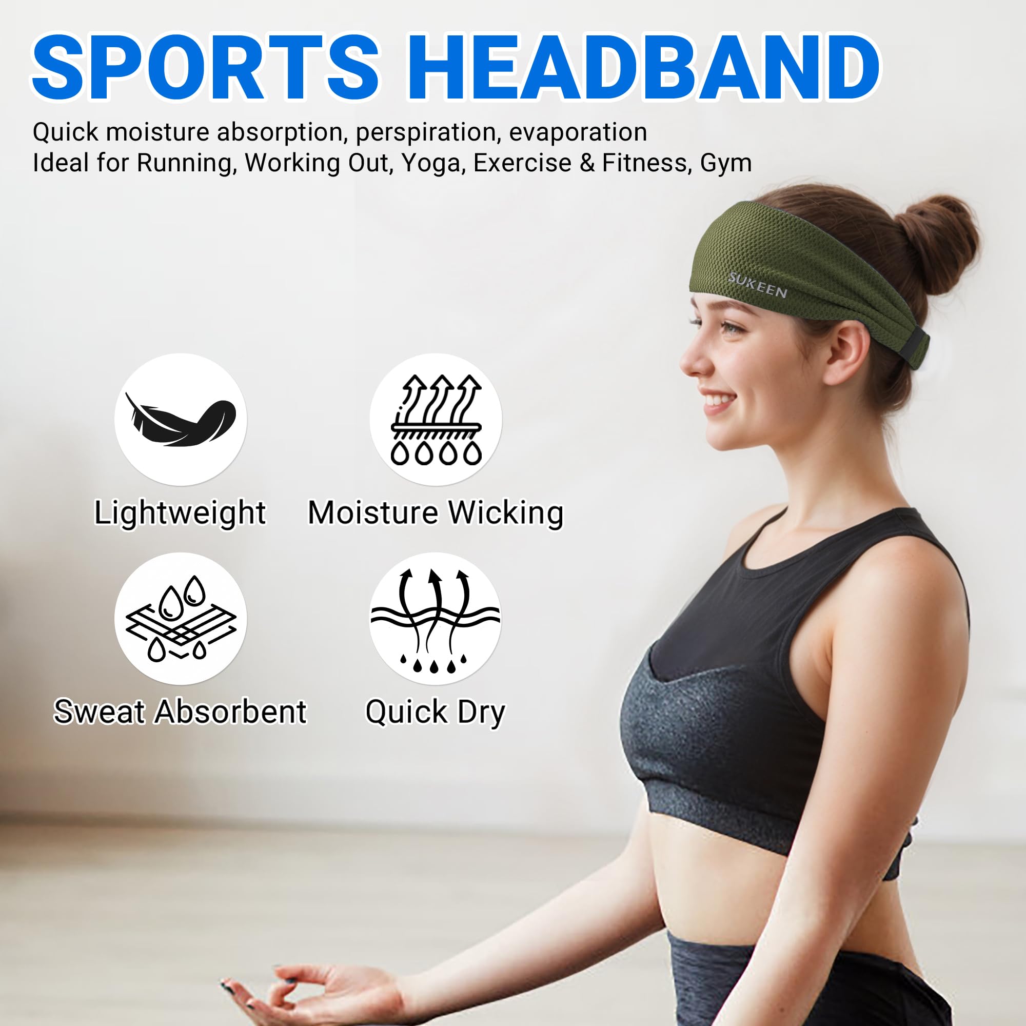 Premium Sukeen Workout Headbands for Women - Moisture Wicking, Non-Slip Cooling Sweatbands for Running, Yoga, Gym & Sports - Stay Cool During Intense Workouts