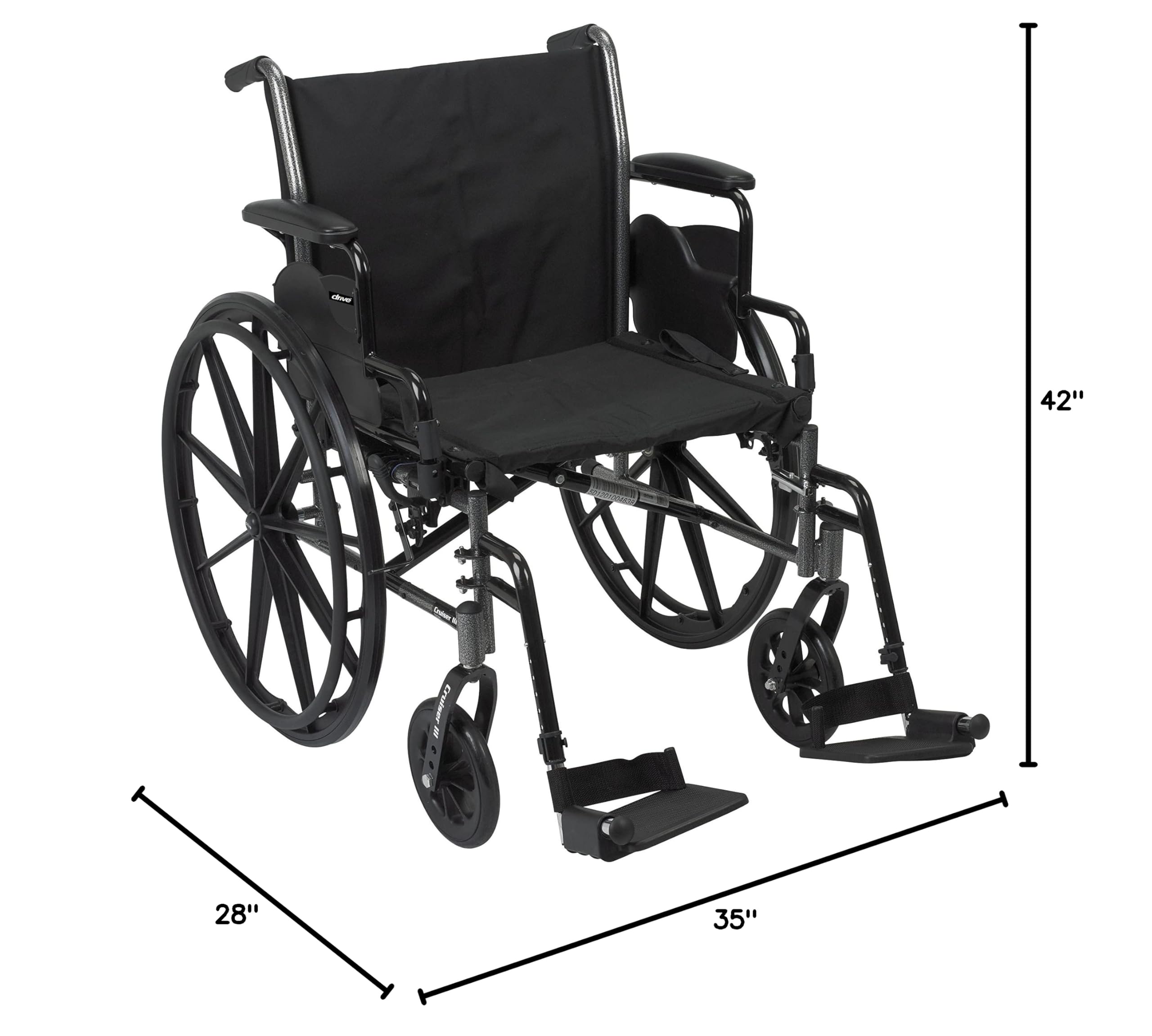 Drive Medical Cruiser III Lightweight Wheelchair - Flip Back Removable Arms, Desk Arms & Swing Away Footrests - 20