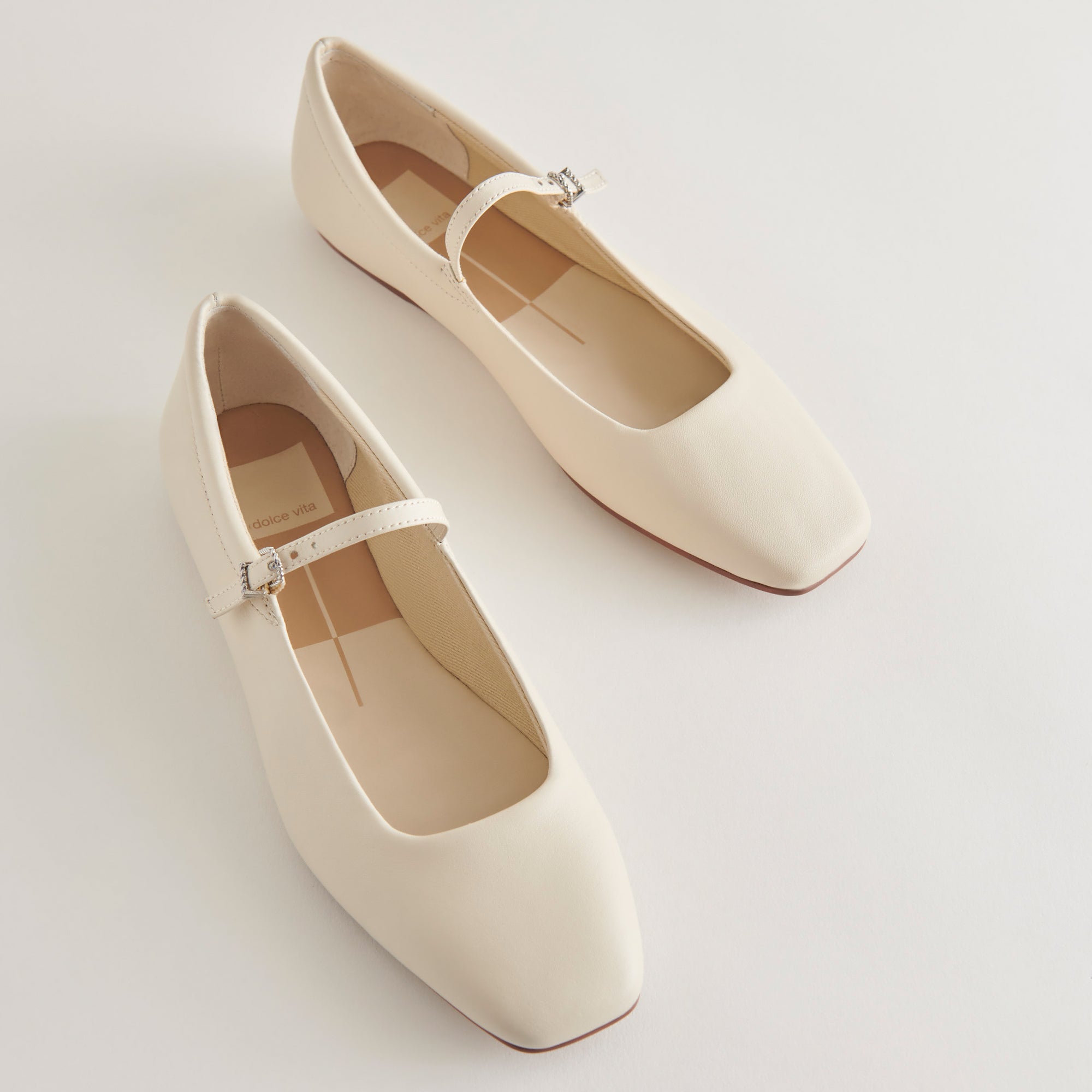 REYES Women's Ballet Flats - Ivory Leather Comfortable Slip-On Shoes for Work, Office & Casual Wear