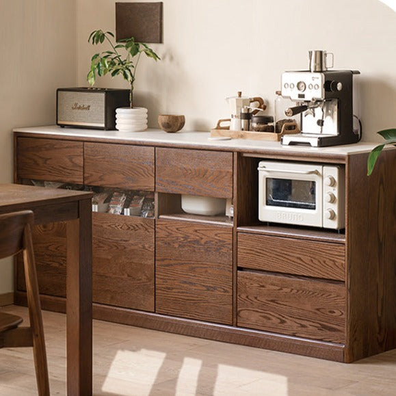 Solid Black Walnut Wood Rock Plate Storage Cabinet - Rustic Sideboard with Drawers & Shelves for Dining Room, Kitchen, or Living Room Storage