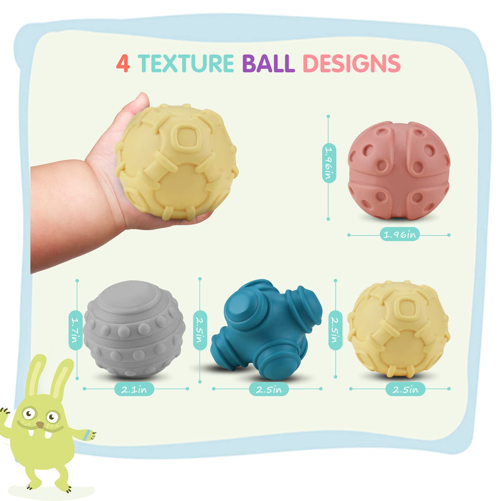 Soft Textured Baby Sensory Balls Set - 4PCS Tactile & Sound Toys for Bath Time, Early Learning & Sensory Exploration - Perfect Gift for Infants 6+ Months - Encourages Motor Skills & Cognitive Development