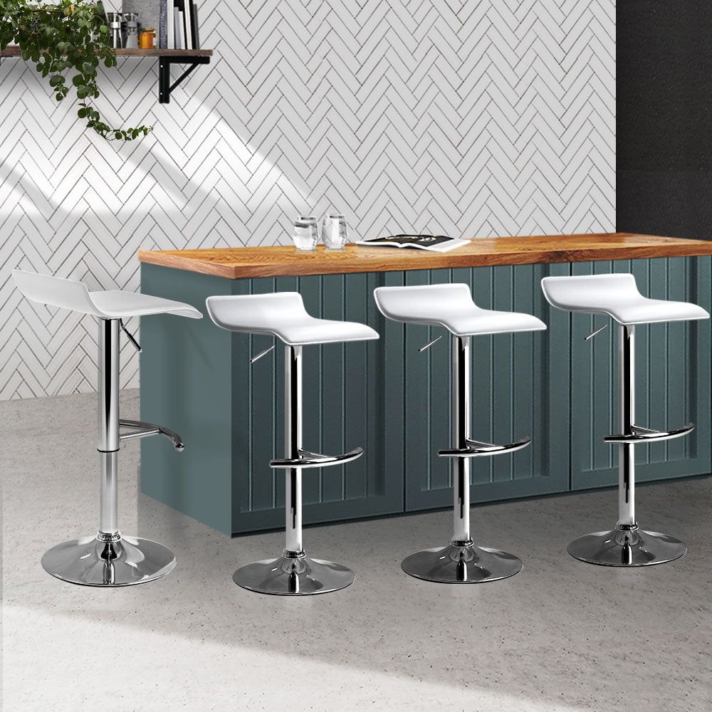 Adjustable Gas Lift Bar Stools Set of 4 - White Kitchen Counter Height Swivel Chairs for Dining Room, Breakfast Nook & Home Bar