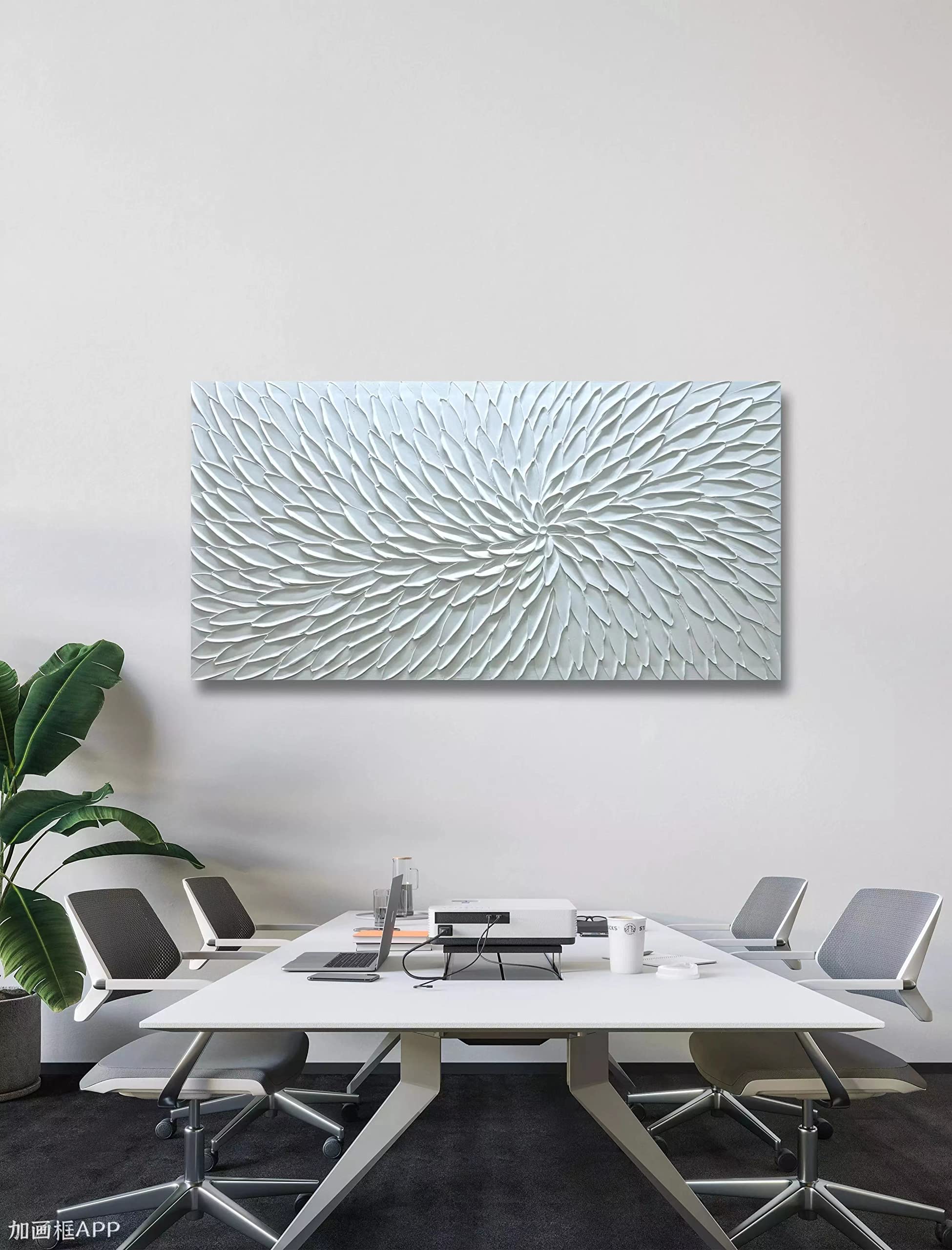 Yika Art Hand Painted Abstract Oil Painting on Canvas - Modern White Flower Thick Texture Wall Art Decor 30x60 inches - Perfect for Living Room, Bedroom & Office Decor