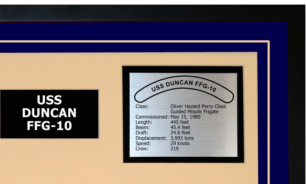 USS Duncan FFG 10 Navy Ship Model - Framed Blue Display for Military Collectors | Perfect for Home Office, Man Cave, or Military Gift