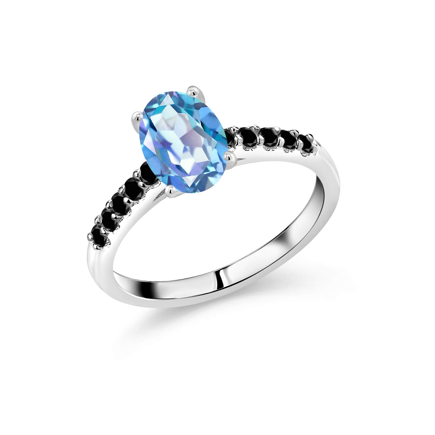 2.13 Ct Oval Millennium Blue Mystic Quartz & Black Diamond 10K White Gold Ring for Women | Elegant Gemstone Jewelry for Engagement, Anniversary & Special Occasions