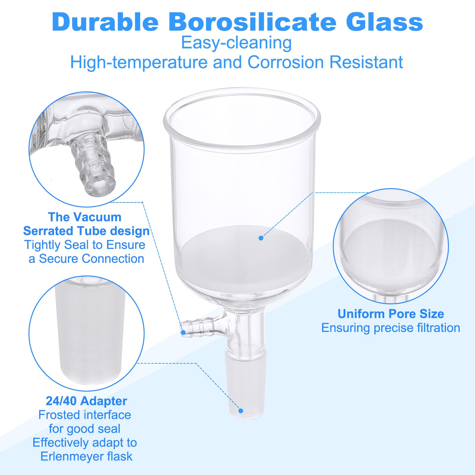 PATIKIL 250ml Borosilicate Glass Buchner Funnel with Fine Frit (G1) - 24/40 Standard Taper Joint for Laboratory Experiments - 75mm ID, 84mm Depth - Ideal for Vacuum Filtration in Chemistry Labs & Scientific Research