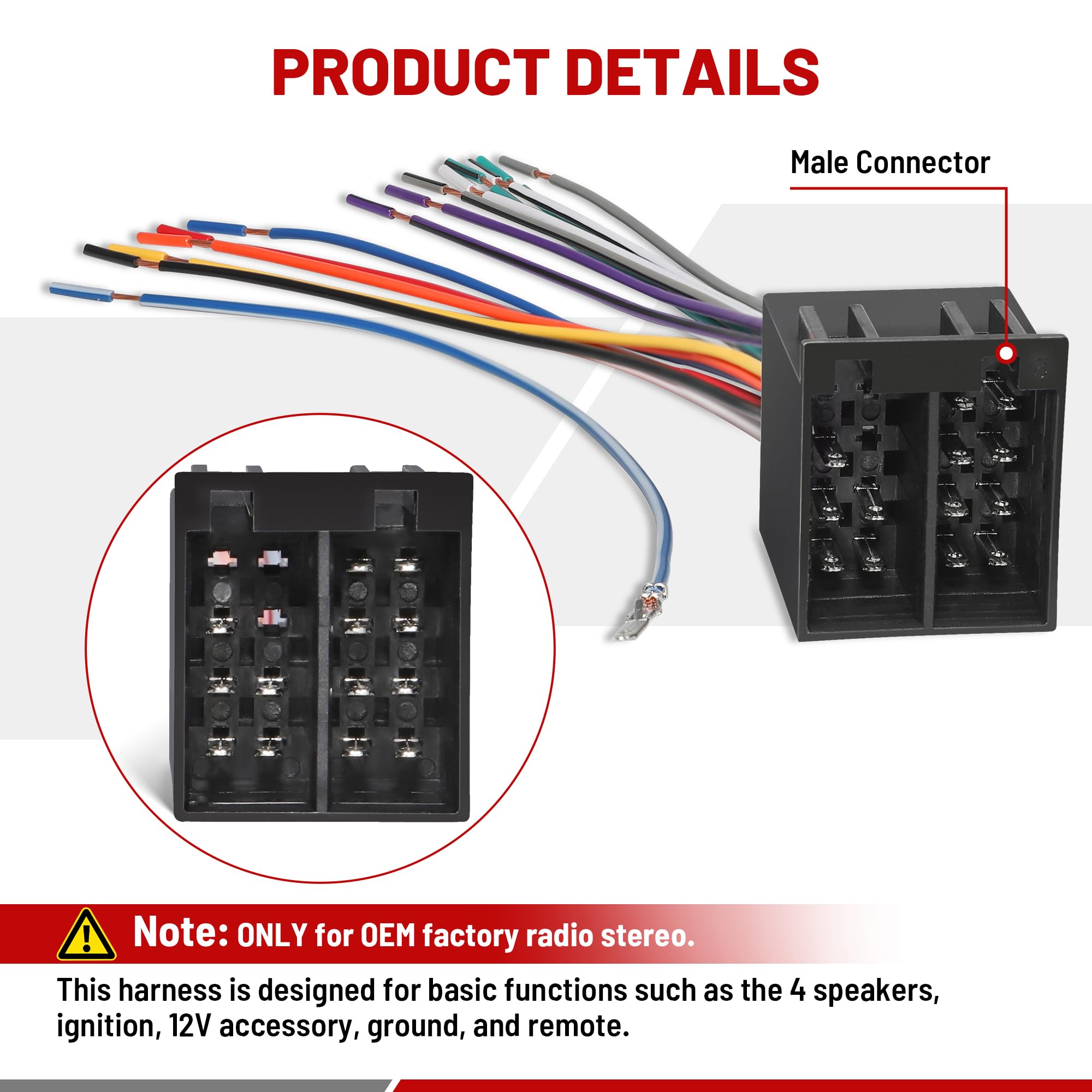 RED WOLF 16 Pin ISO Radio Wiring Harness Connector - Compatible with Freightliner, Peterbilt, Mack & Kenworth Trucks - Aftermarket Stereo/CD Player Installation Adapter for Pioneer & Kenwood - Perfect for Truck Upgrades & DIY Audio System Installations