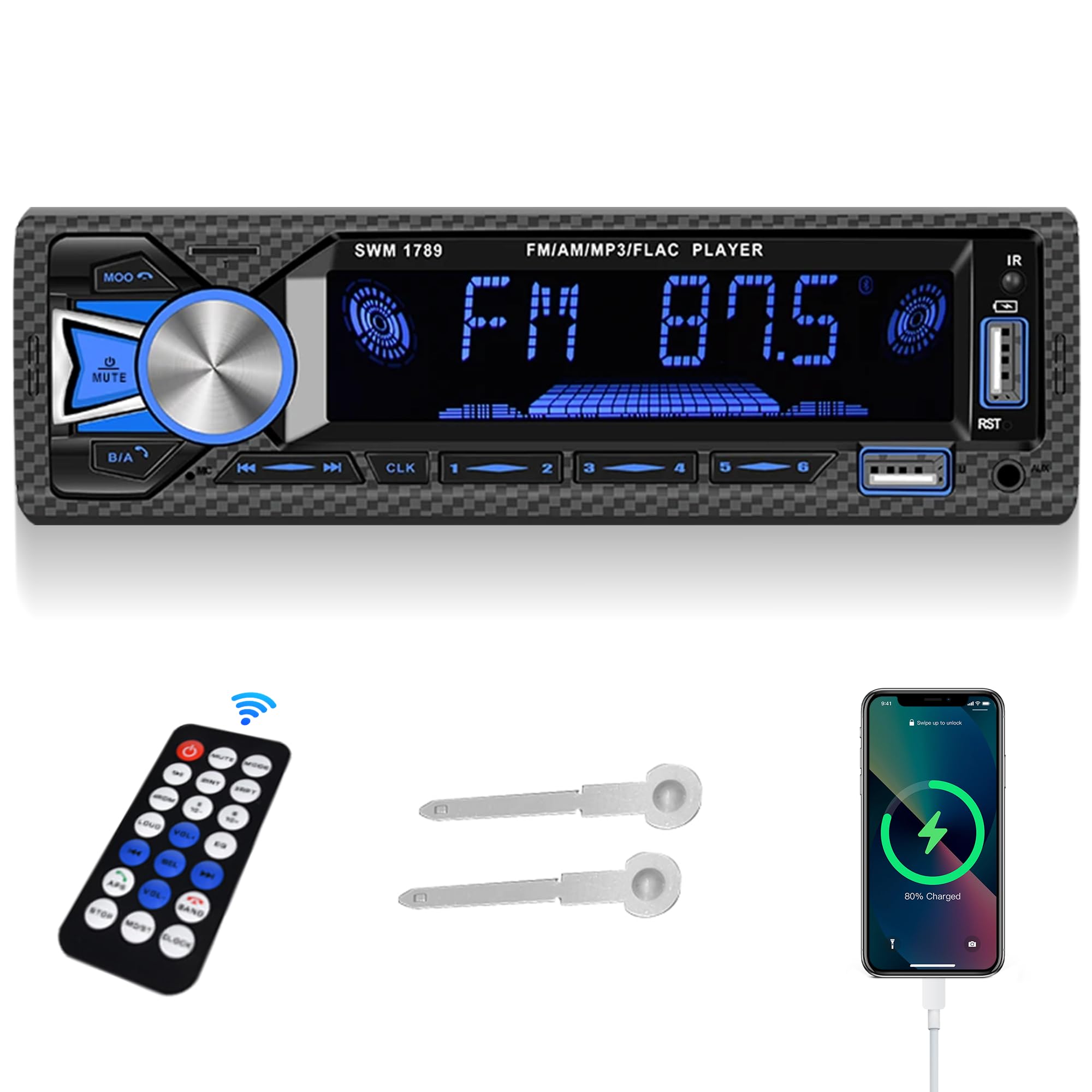 Rimoody Single Din Car Stereo with Bluetooth, FM Radio, MP3 Player - USB/SD/AUX Input, Hands-Free Calling & Remote Control - Perfect for Upgrading Your Car Audio System on Road Trips & Commutes