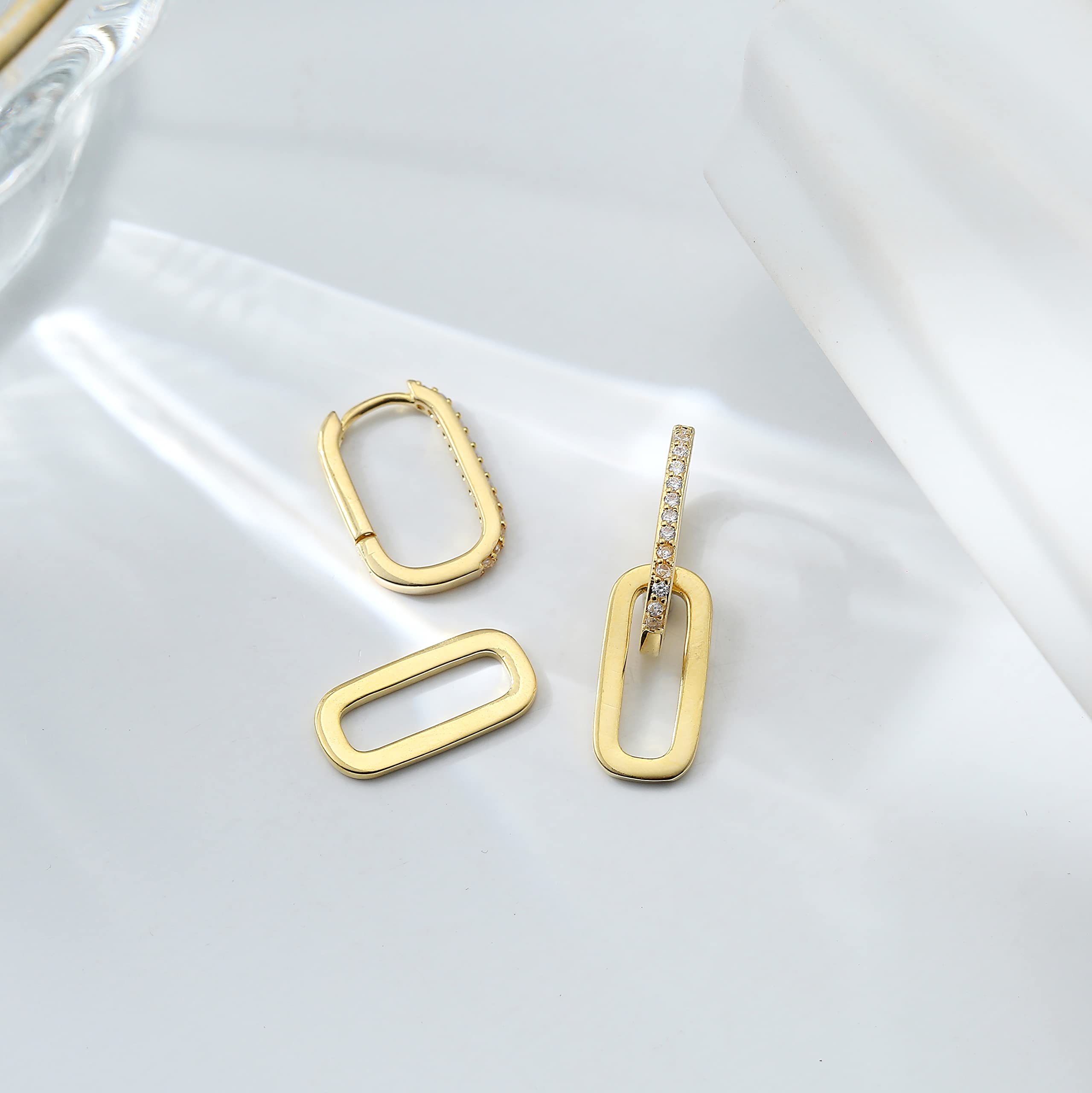 LILIE&WHITE 14K Gold Pave Cubic Zirconia Convertible Hoop Earrings for Women - Paperclip Link Chain Drop Dangle Rectangle Earrings Set | Perfect for Parties, Weddings & Everyday Elegant Jewelry