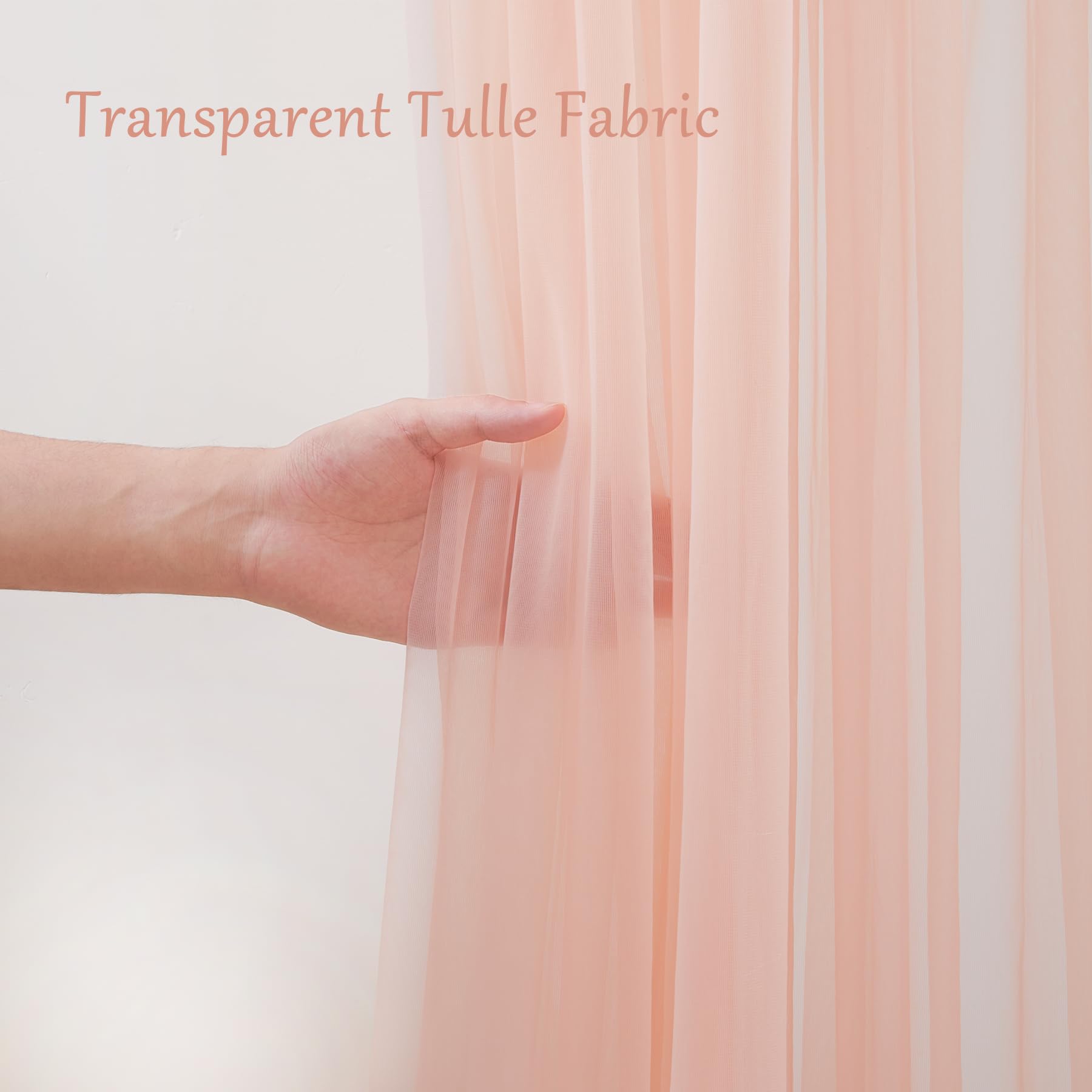 10×10ft Peach Tulle Backdrop Curtain with Fairy Lights - Sheer Wedding Party Decor, Photo Booth Background, Baby Shower & Home Decoration - Elegant Drapes for Indoor/Outdoor Events
