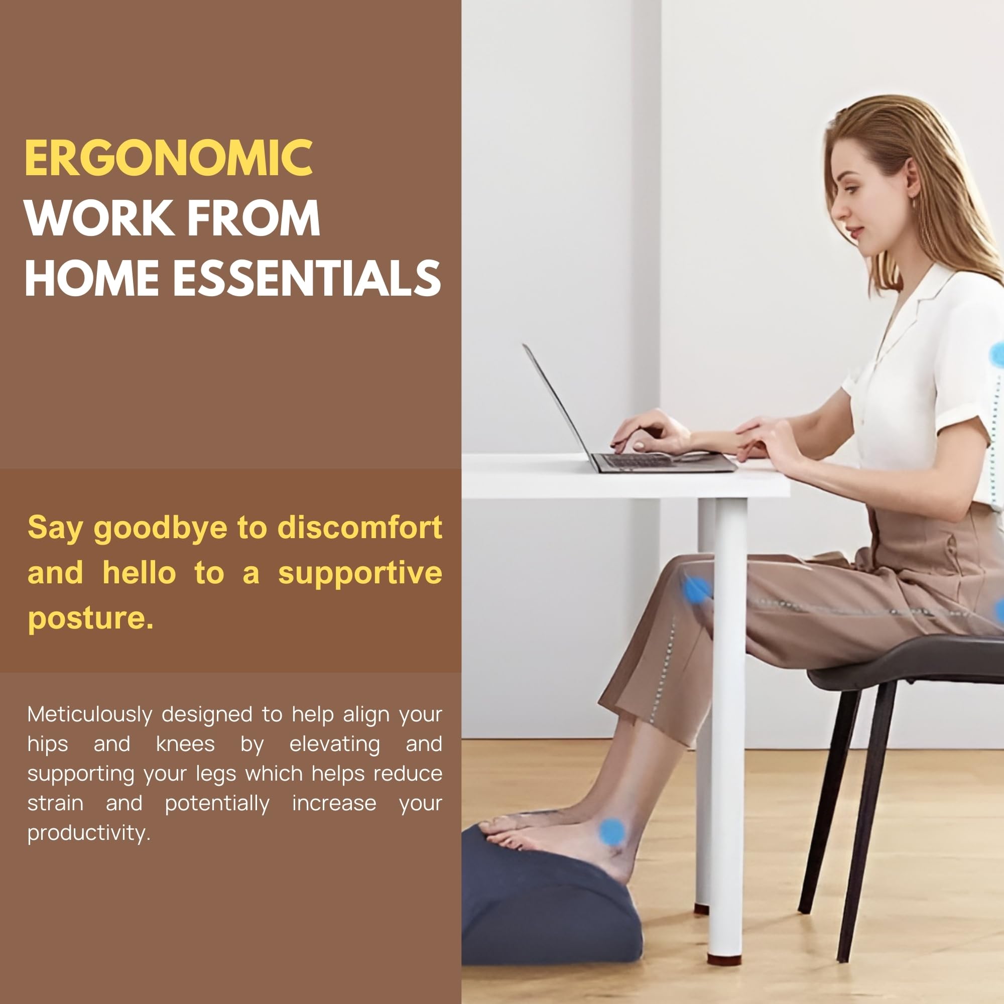 Ergonomic Under Desk Foot Rest Pillow for Office & Home - Adjustable Foot Stool for Workstation Comfort - Perfect for Long Sitting Hours at Computer Desk (Ideal for Office Workers, Gamers & Remote Workers)