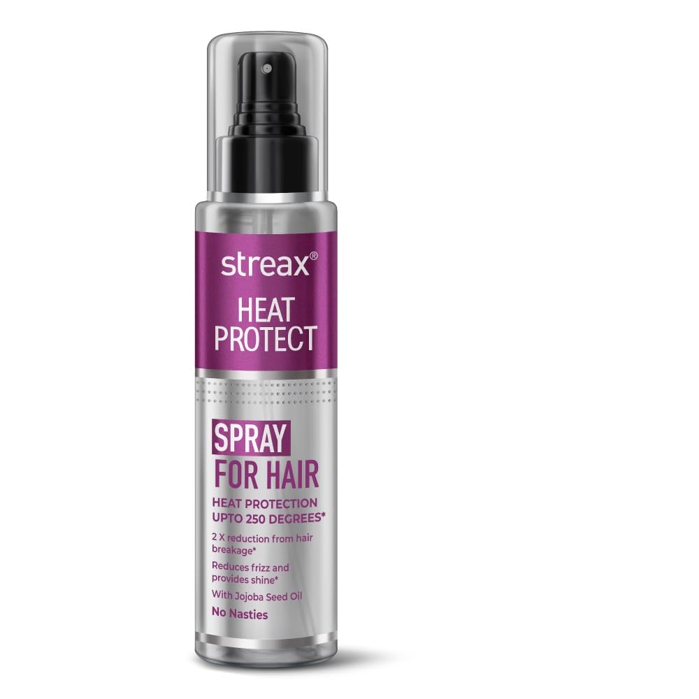 Streax Heat Protection Hair Spray - 100ml, Thermal Protectant for Styling Up to 250°C, Reduces Breakage & Frizz for Women & Men | Perfect for Blow Drying, Straightening & Curling | Damage Control & Smooth Hair Care