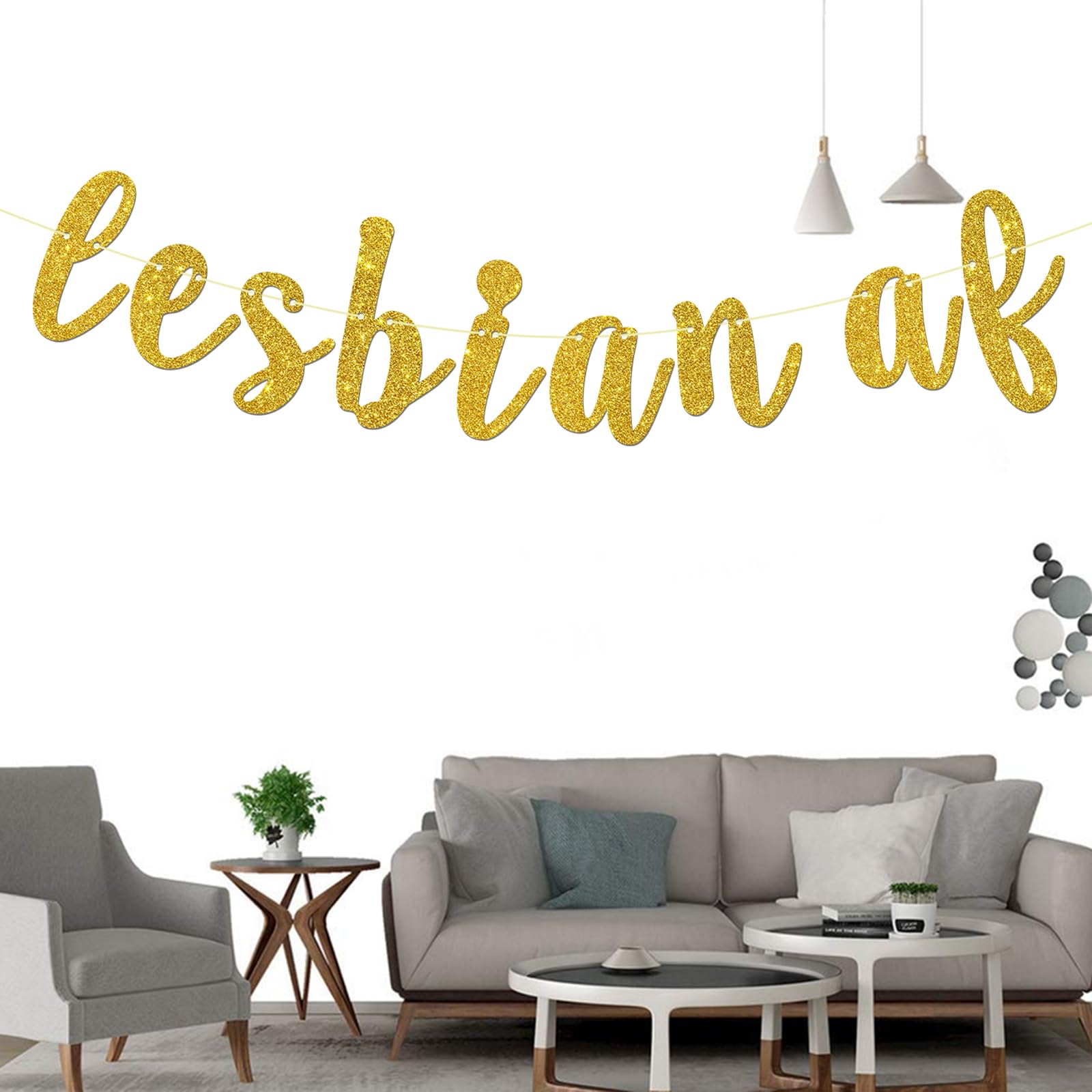 Gold Glitter Lesbian AF Banner - Lesbian Wedding & Bachelorette Party Decor, Mrs & Mrs Wedding Sign, LGBTQ+ Pride Celebration Banner for Home, Events & Pride Month Decorations