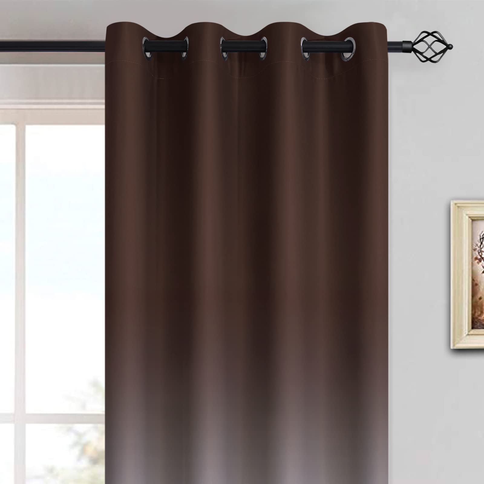 Yakamok 84 Inch Long Brown & Greyish White Blackout Curtains - Room Darkening Ombre Gradient Window Drapes with Grommets for Bedroom (52x84 Inch, 2 Panels) - Perfect for Light Control & Privacy in Living Room, Nursery, or Home Theater