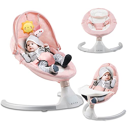 **Pink Baby Swing with Tray - Portable Infant Rocker for Newborns & Toddlers - 6 Soothing Modes, Lullabies & Hanging Toys - Helps Baby Sleep, Relax & Play - Perfect for Nursery, Travel & Home Use**