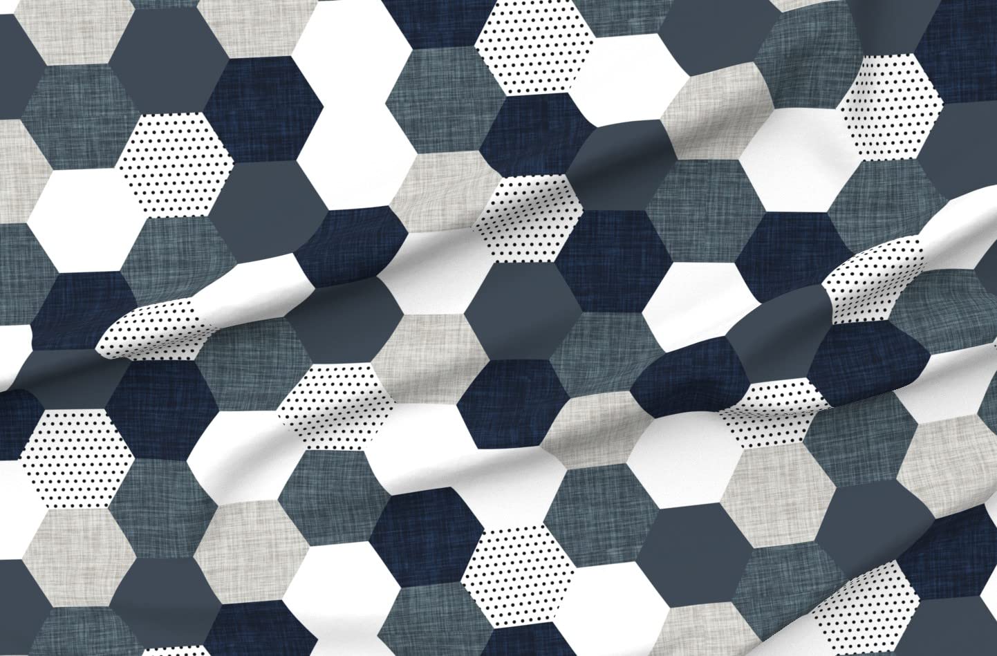 Hexagon Quilt Wholecloth Fabric - Gray White Beige Cheater Printed Minky Fat Quarter for Baby Blankets, Quilt Backing & Sewing Projects | Soft Plush Fabric for DIY Crafts, Nursery Decor & Cozy Home Accents