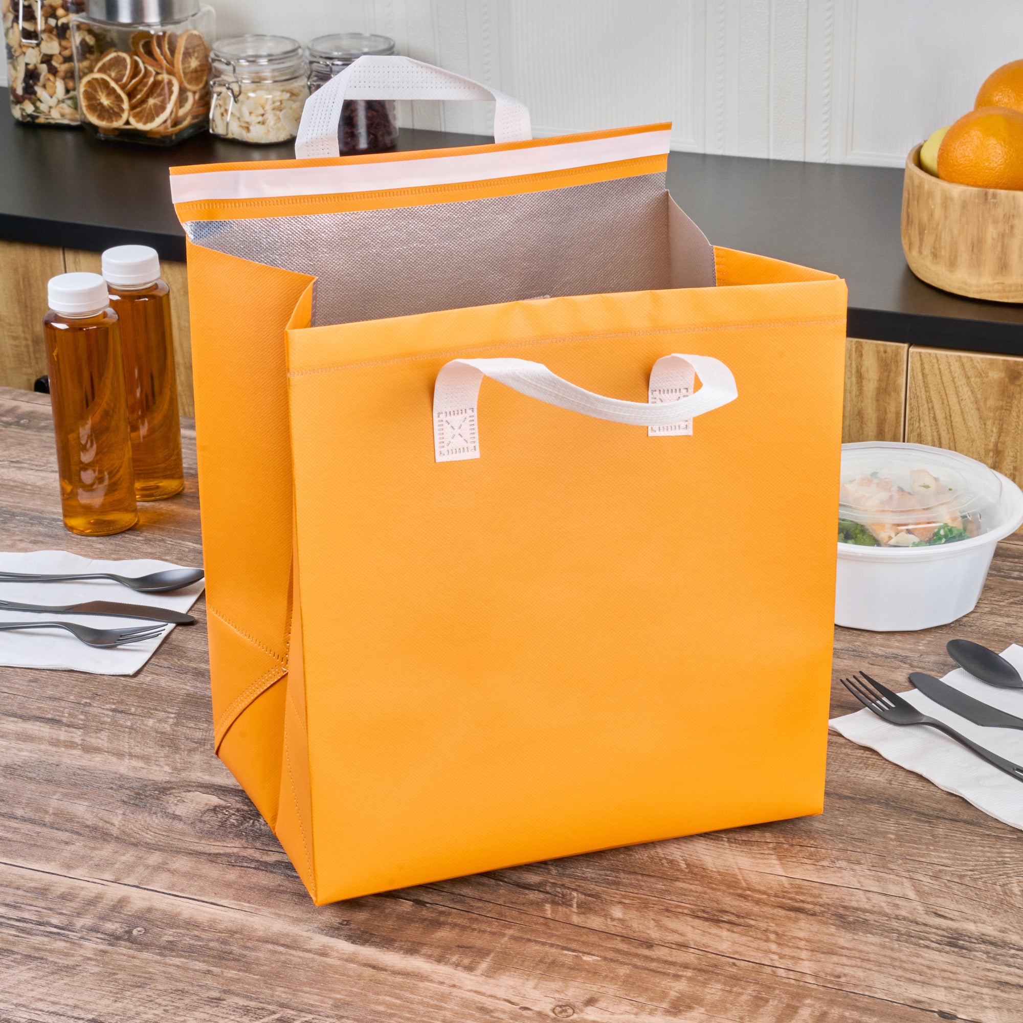 Orange Insulated Take Out Bags - Tamper Evident Food Delivery Bags (11.75