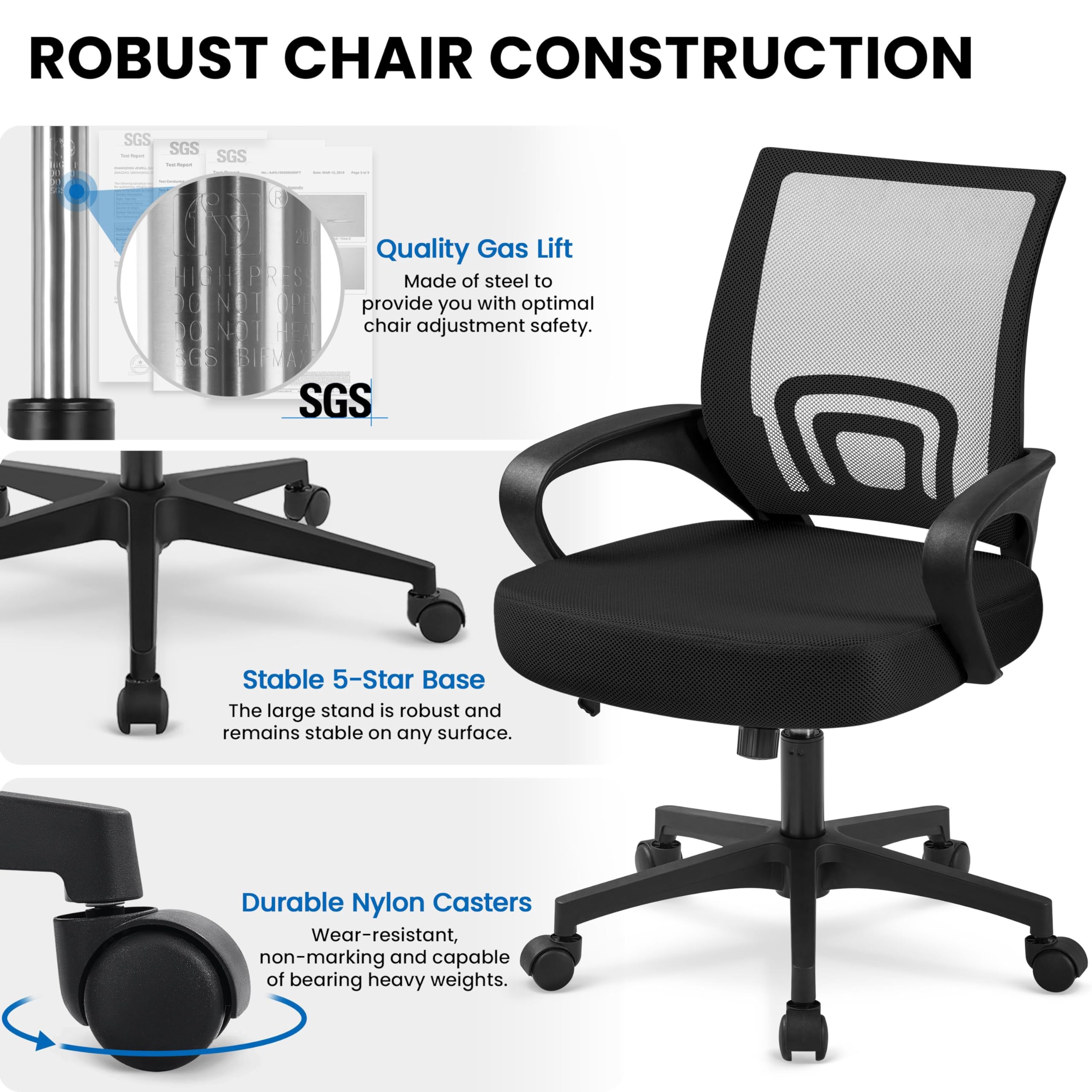 Yaheetech Ergonomic Office Chair - Mid Back Swivel Desk Chair with Lumbar Support, Adjustable Height & Armrests, Breathable Mesh Computer Chair (Black, 2-Pack) - Perfect for Home Office, Gaming & Workspaces