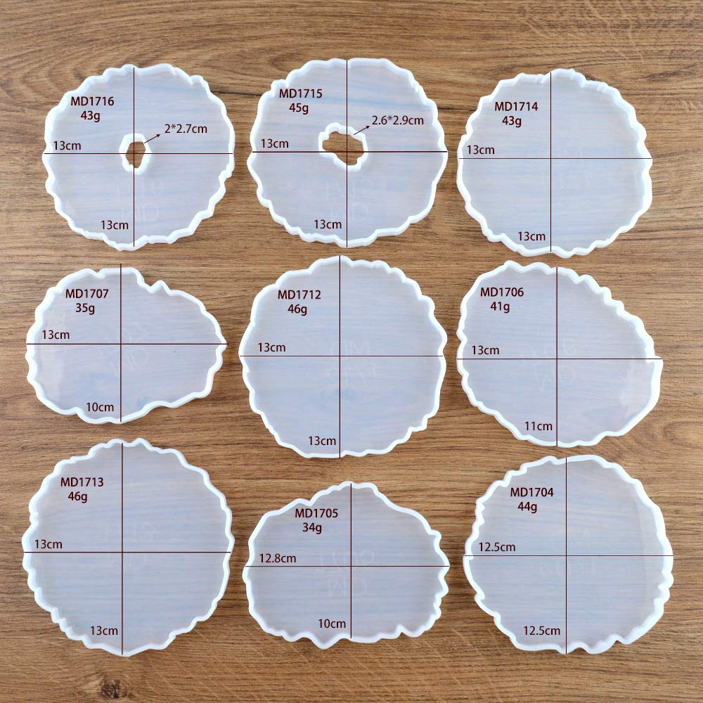 Yalulu 9 Pack Silicone Resin Coaster Molds - Irregular Agate Coaster Molds for Epoxy Resin Casting, DIY Geode Resin Art - Perfect for Home Decor, Gifts & Craft Projects