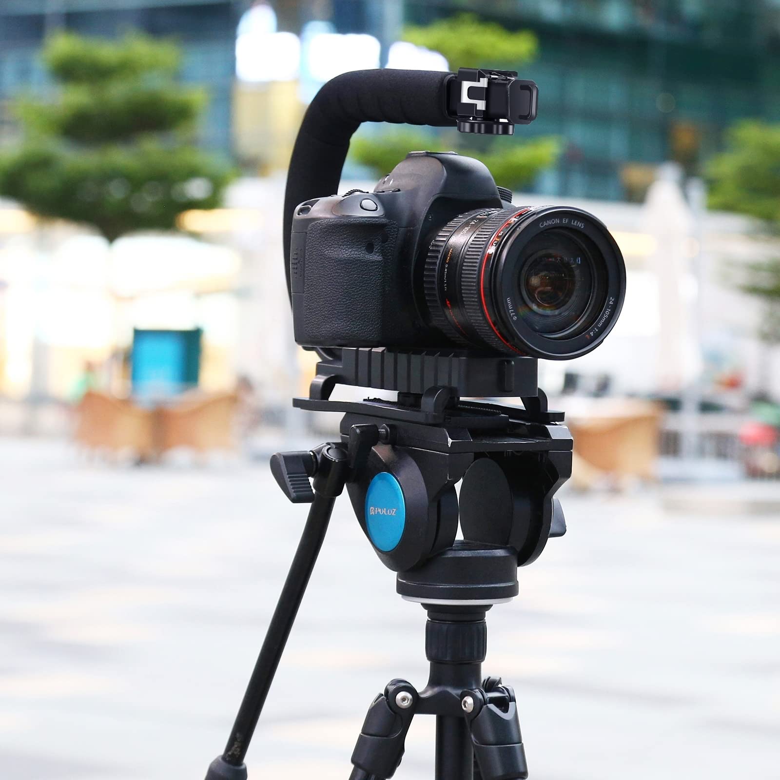 PULUZ U/C Shape Handheld Video Stabilizer with Cold-Shoe Mount - Compatible with DSLR, Action Camera, Camcorder & Smartphones - Perfect for Vlogging, Travel Filming and Smooth Video Recording