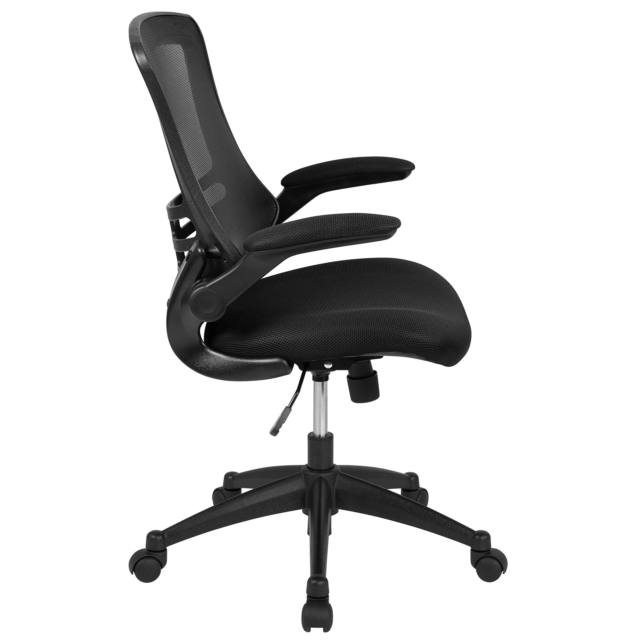 Flash Furniture Set of 8 Mid-Back Swivel Ergonomic Office Chairs with Flip-Up Arms, Black Mesh - Perfect for Home Office, Conference Rooms & Workspaces