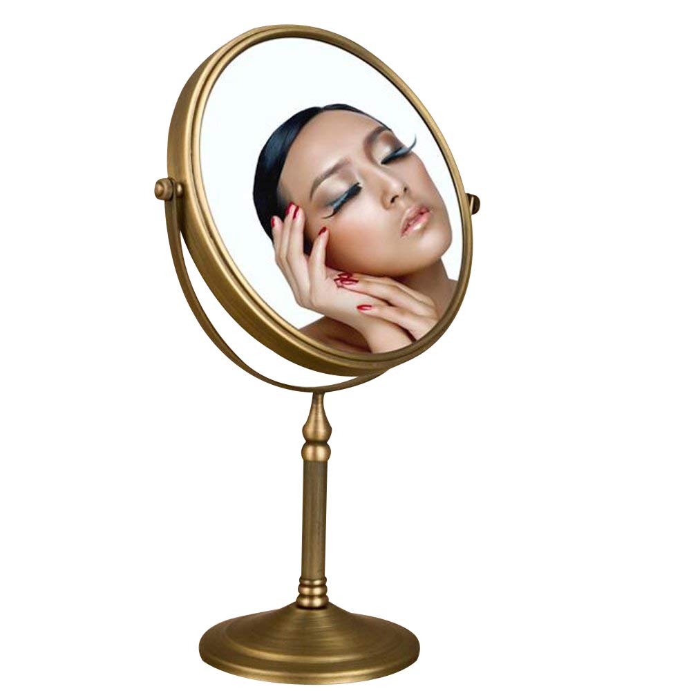 Antique Brass Makeup Mirror with 3X Magnification - 7.8 Inch Double-Sided Vanity Mirror for Bathroom & Dressing Table - Perfect for Makeup Application, Skincare, and Grooming