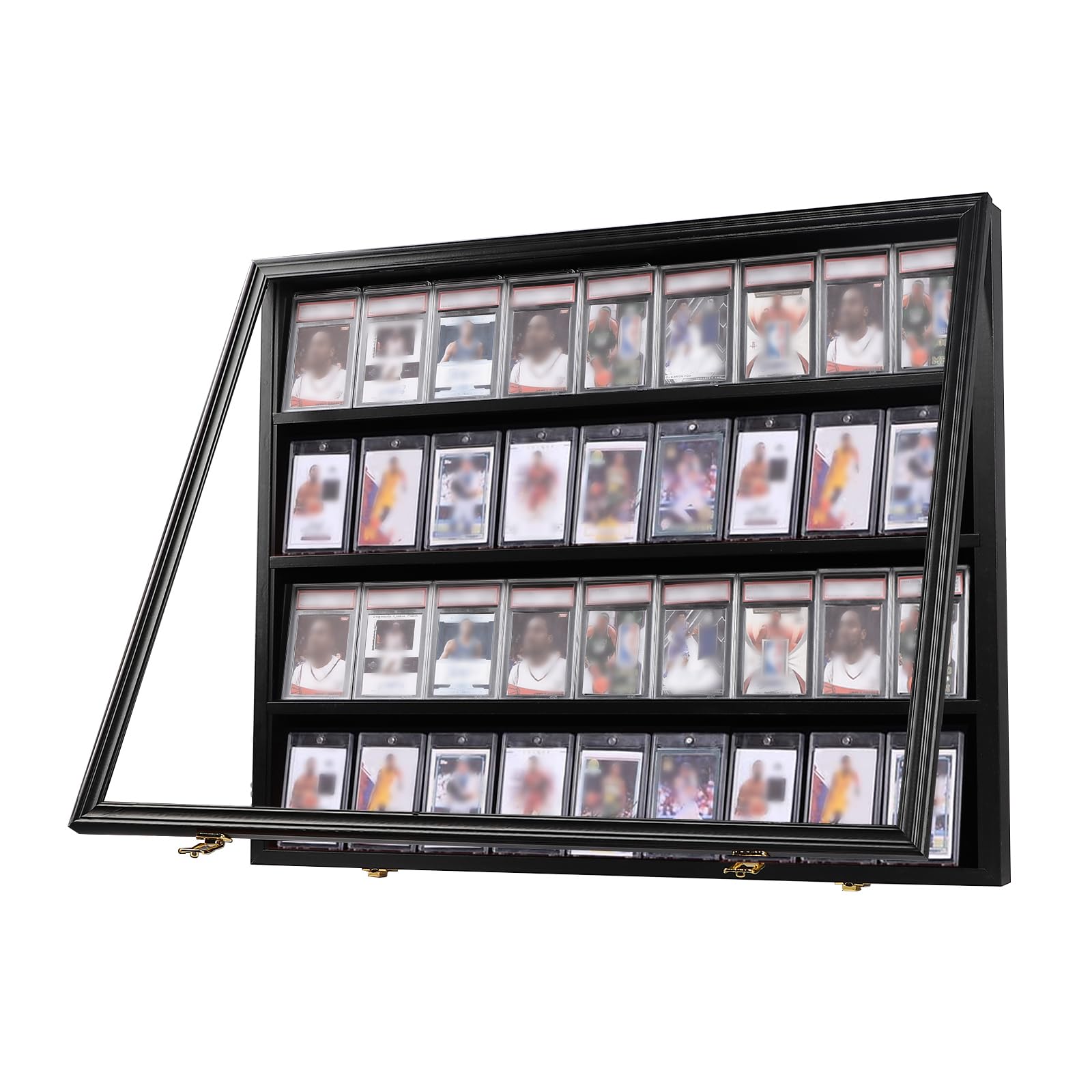 36 Graded Baseball Card Display Case - UV Protection Acrylic Wall Mount Lockable Sports Card Frame for Trading Cards (Baseball, Basketball, Football, Hockey) - Perfect for Home Office, Man Cave, or Sports Memorabilia Collection Display